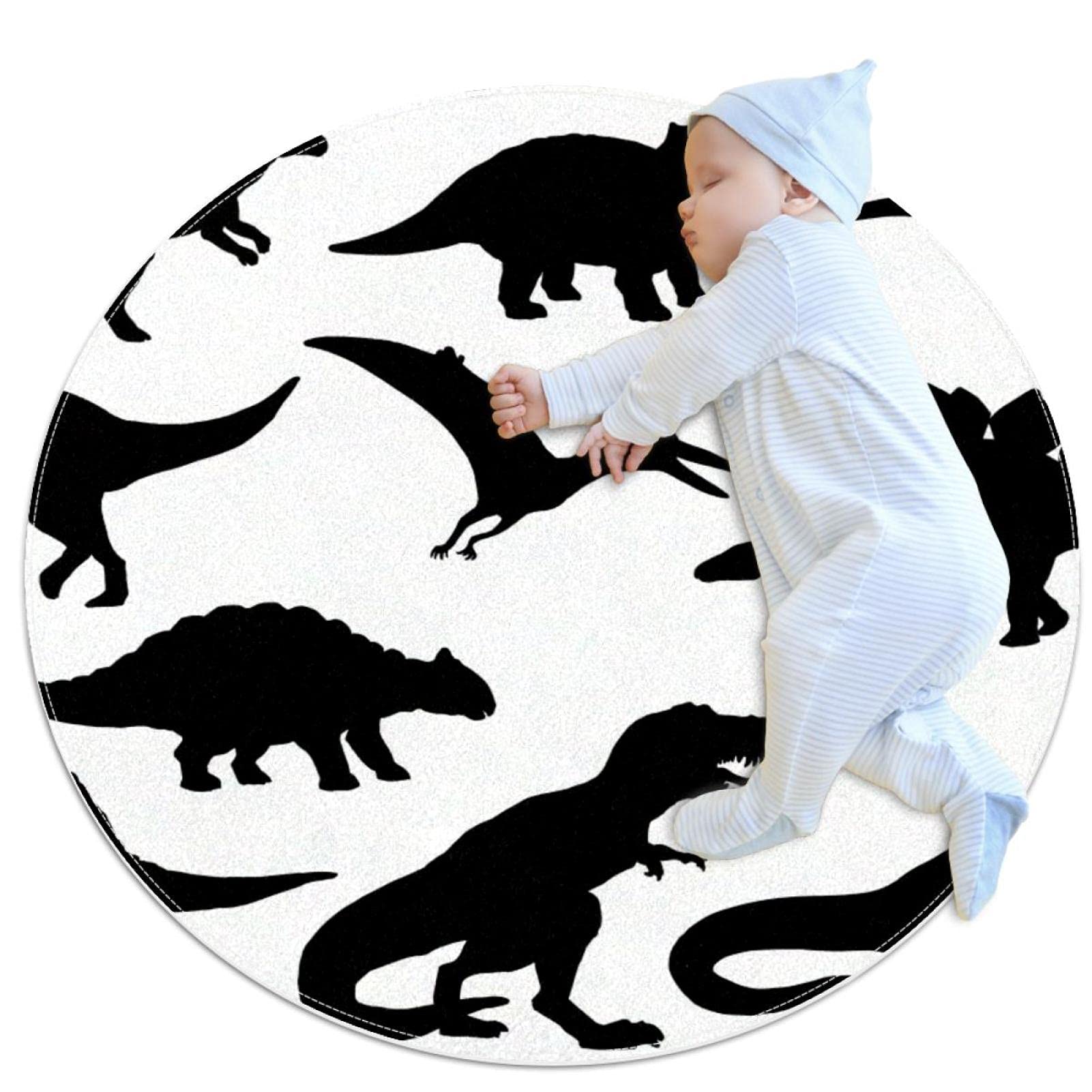 Tapis de chambre enfant dinosaure noir rond pour réveiller la déco du salon