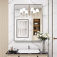 Vista 158 de LOAAO - Espejo de baño con marco de metal negro de 28x36 pulgadas para pared, espejo de tocador de baño negro mate estilo granja, antióxido, se