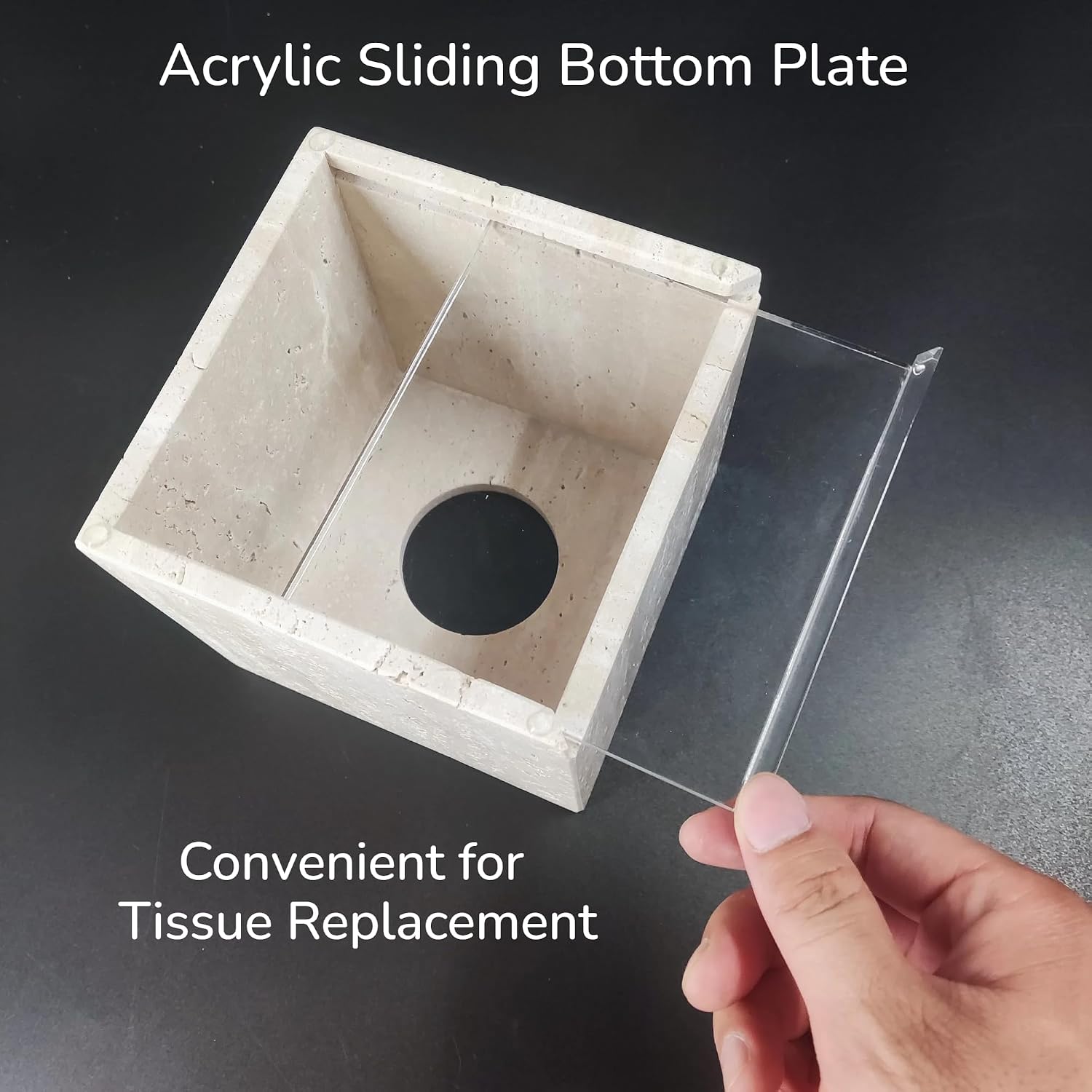 Natural Travertine Marble Tissue Box Cover, Stone Square Pumping Paper, Roll Toilet Paper Holder for Living Room, Bathroom, Kitchen and Home Decor