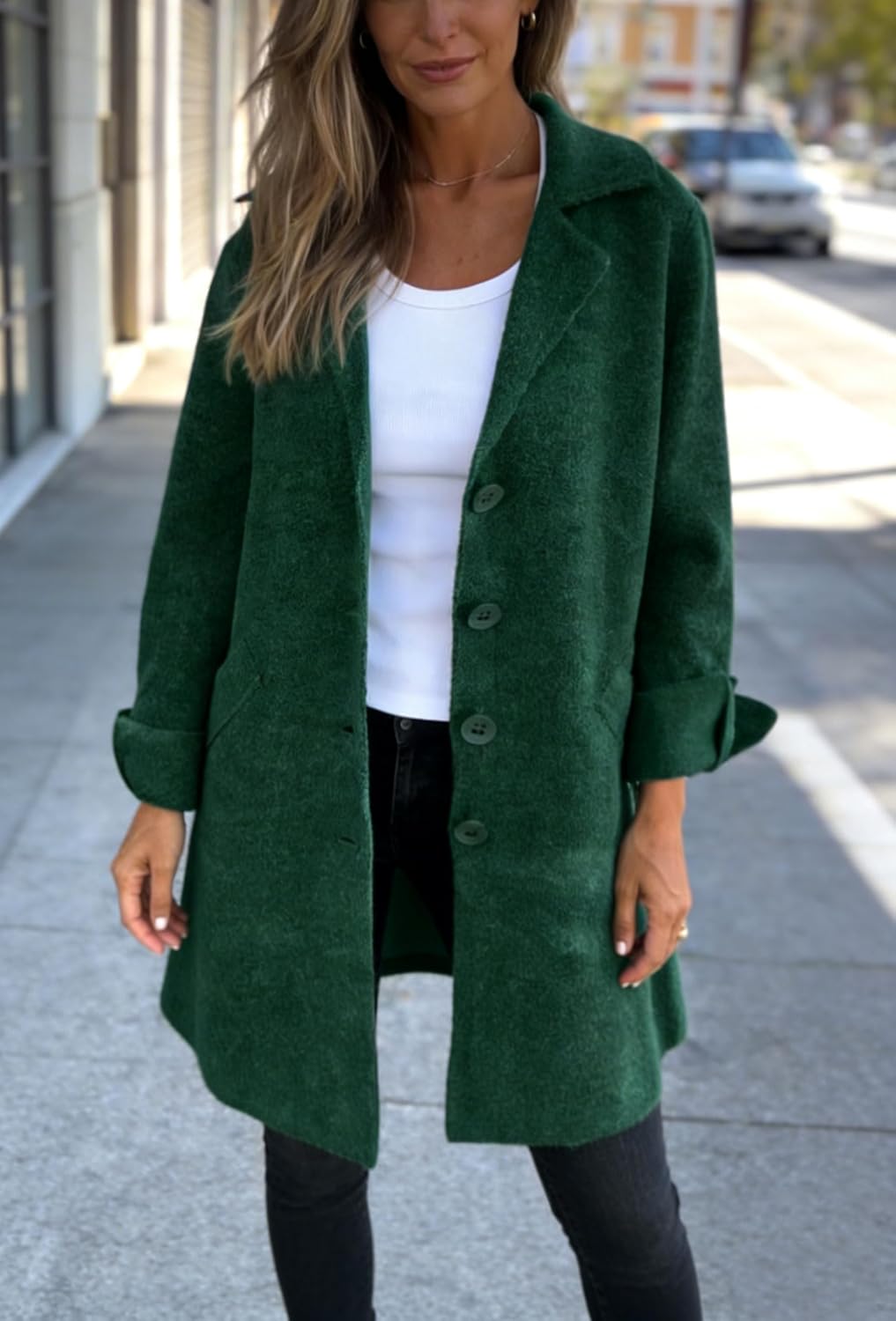 CHARTOU Women Long Cardigan Notched Collar Button Down Loose Fit Knit Blazer Sweater Jacket - Image 2