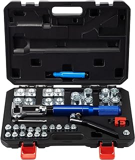 VEVOR Hydraulic Flaring Tool Kit, 45° Double Flaring Tool, Brake Repair Brake Flaring Tools for 3/16"-1/2", Brake Flare Tool with Tube Cutter and Deburrer, 32 PCS Tube Flaring Tools for Copper Lines