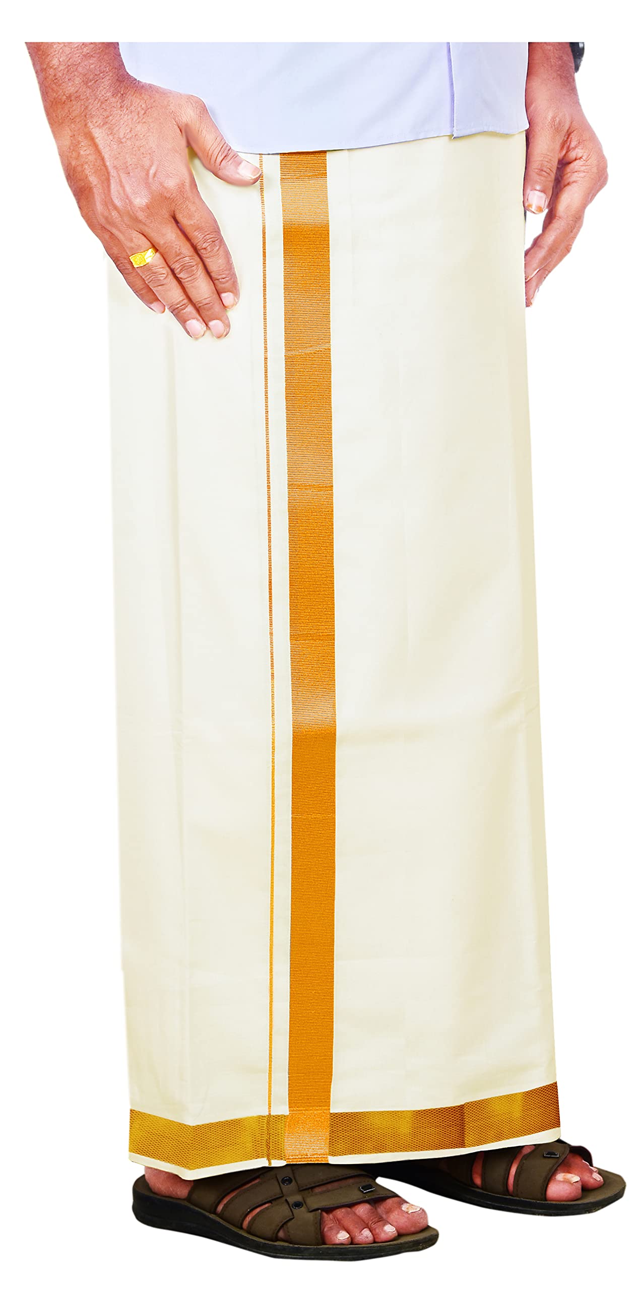 yettalan Mens High Density 100% Pure Cotton Cream Color Dhoti 2Mtr Single Mundu/Vesti (1.5 Inch Diamond Border)-picture-41