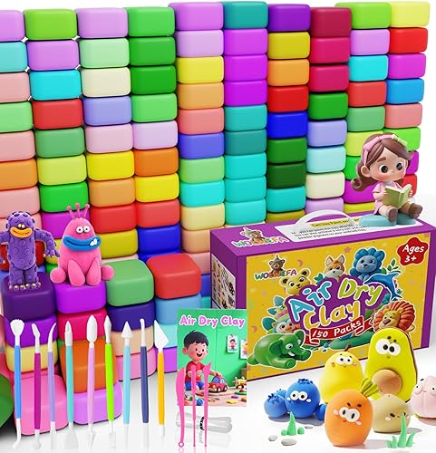 Arcilla seca al aire para niños, arcilla de espuma de aire de 150 colores, arcilla mágica, arcilla suave no pegajosa súper ligera con herramientas