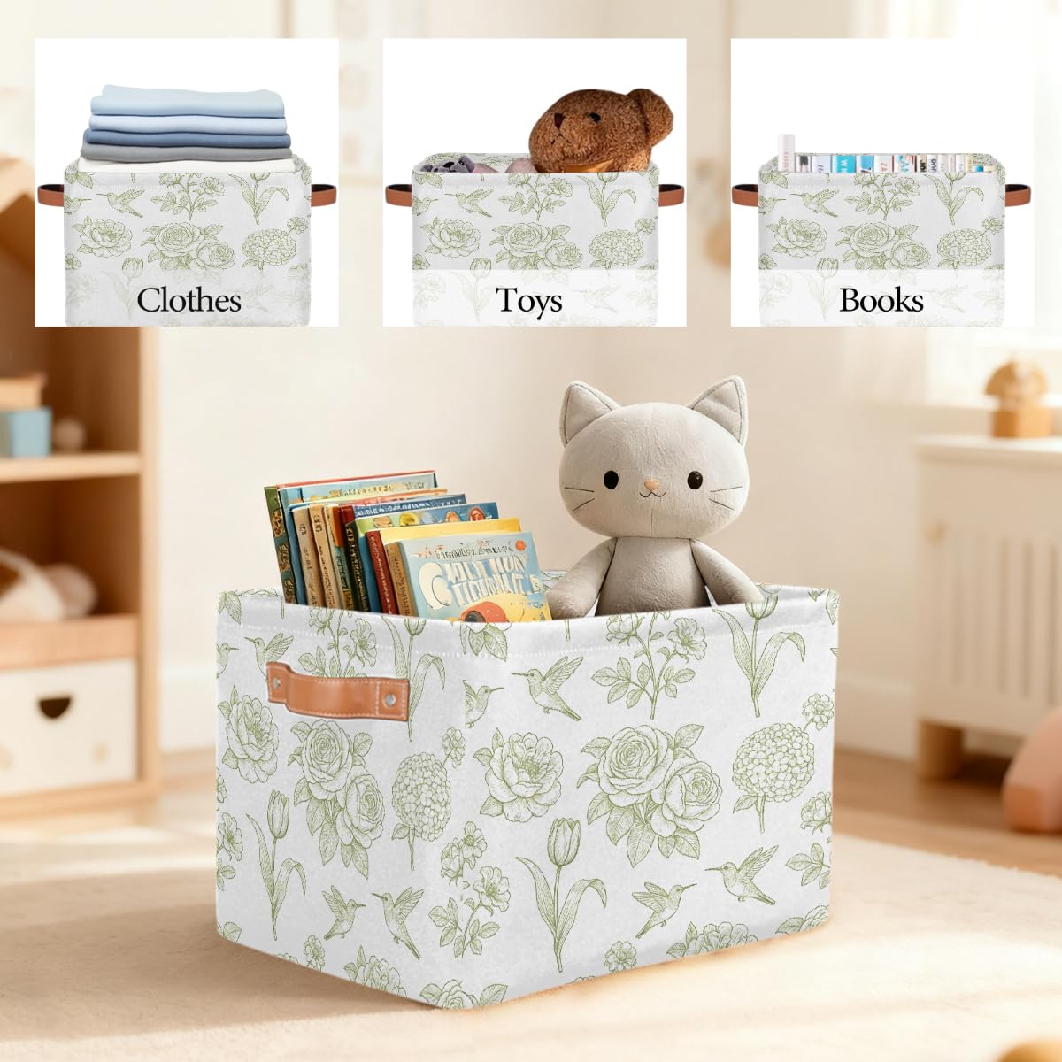 Line Art Rechteckiger Aufbewahrungskorb mit Ledergriffen, 2 Stück, faltbarer Stoff-Aufbewahrungskorb für Schrank, Badezimmer, Wohnzimmer, Büro, Spielzeug, Organizer, Wäschekorb