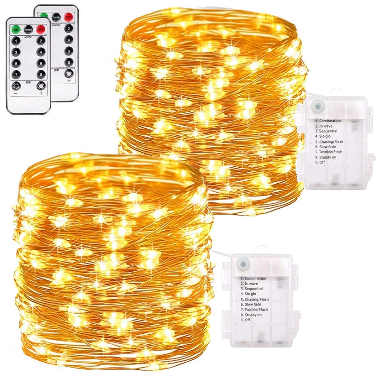 buways 2 Pack 75 LED 24.6ft Battery Operated Fairy String Lights with Remote, 8 Modes Copper Wire Firefly Lights Control Christmas Decor Christmas Lights Warm White