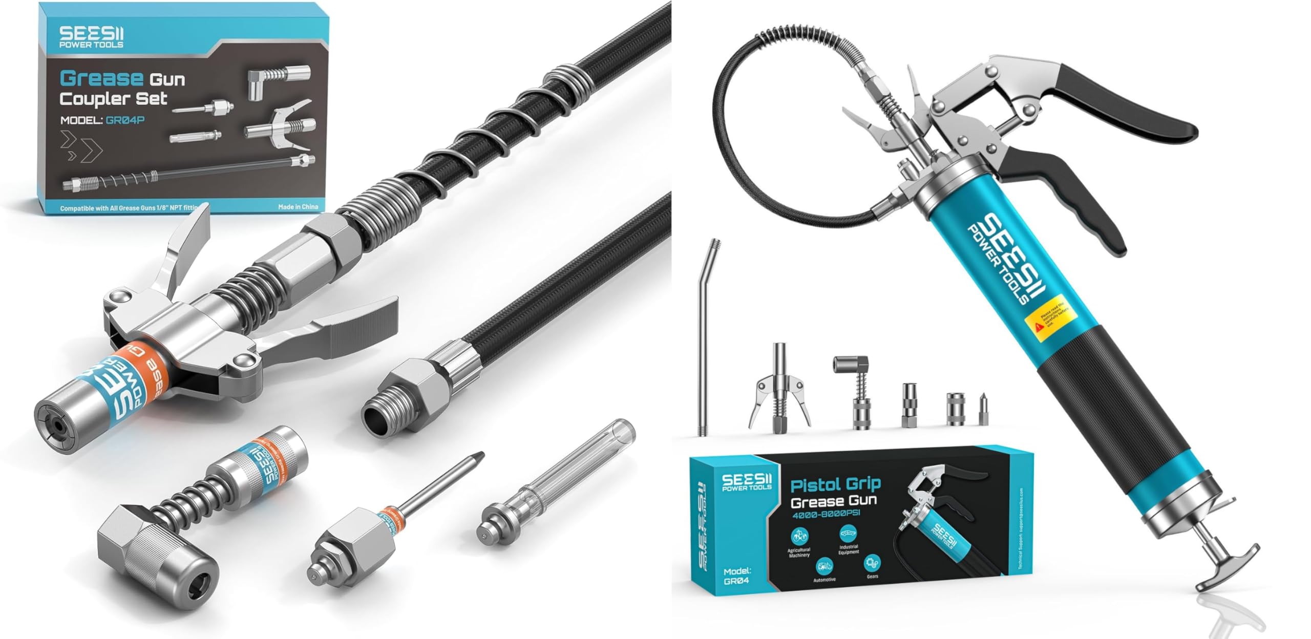 Seesii Grease Gun Accessory Kit & 8000PSI Grease Gun Kit