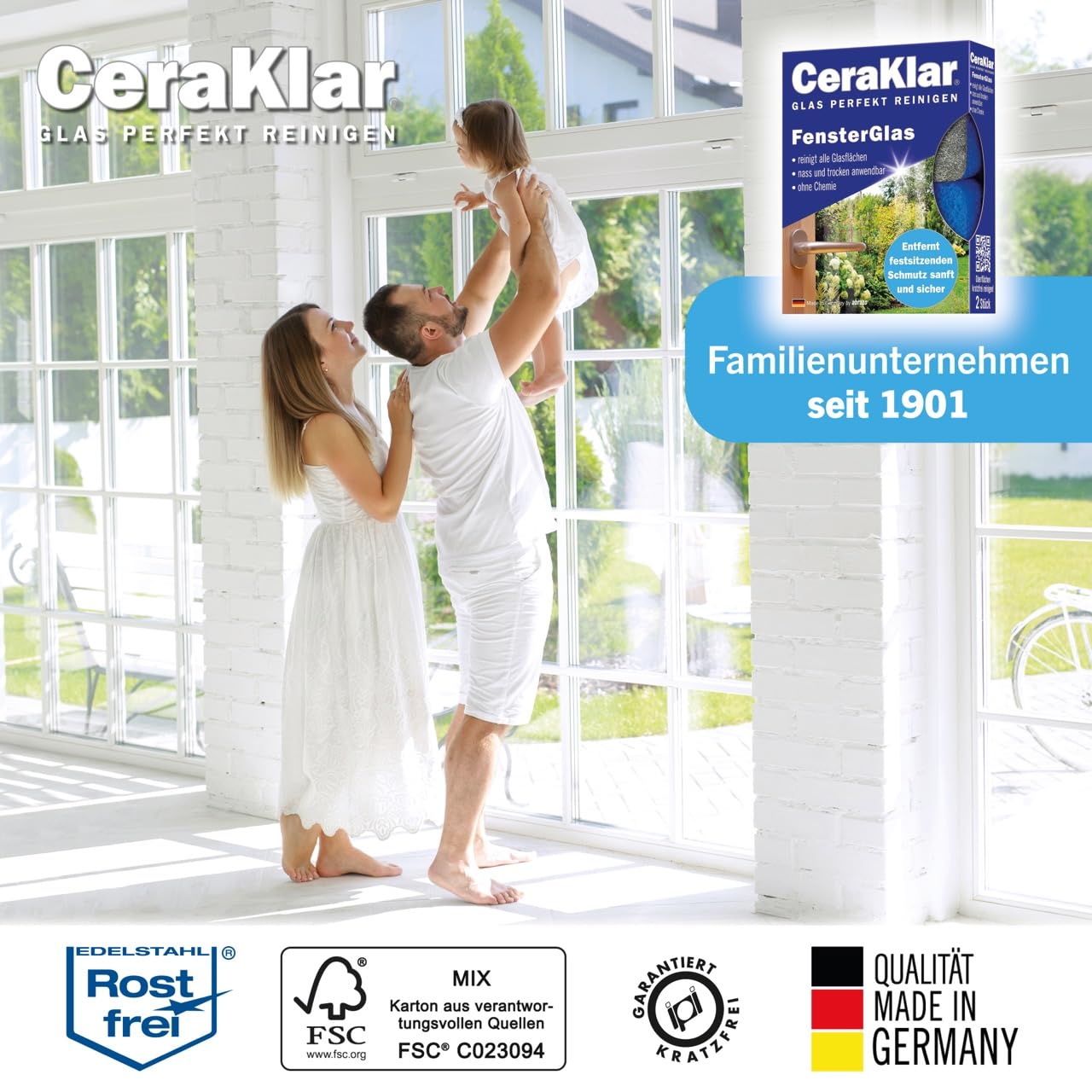 abrazo CeraKlar FensterGlas - 16 Glasreiniger, 8x2 Stk. - Scheibenreiniger f. kratzfreie, gründl. Scheibenreinigung, Glasreiniger Fenster & Echtglas