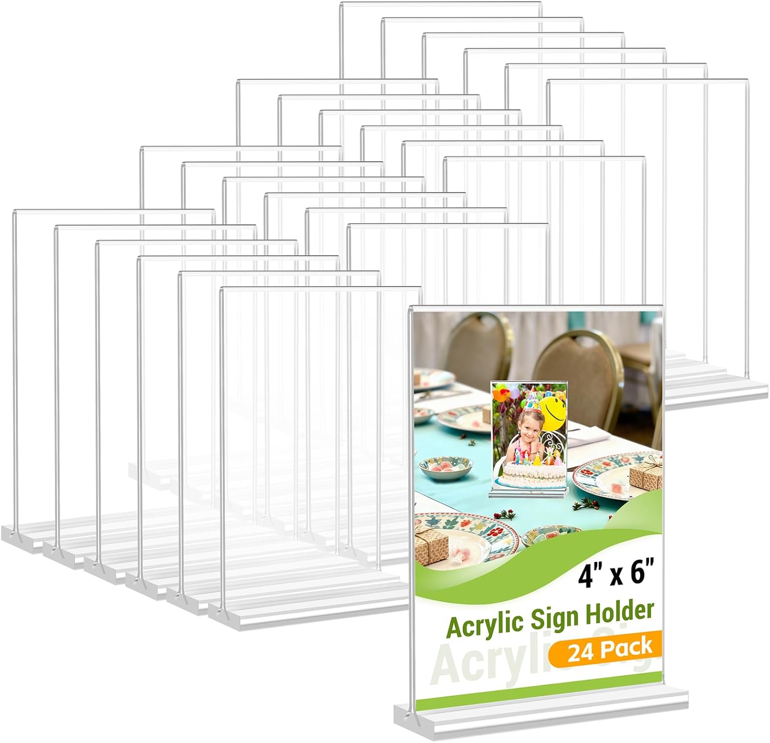 Dynta 24 Pack Acrylic Sign Holder 4x6 Picture Frame Double Sided T Shape Vertical Flyer Menu Holder Clear Table Stands for Display Restaurant Office Home Wedding