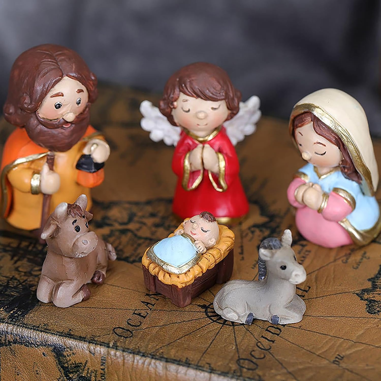 Nativity Manger Scene Figurines Set, Resin Nativity Scene Figures Set, Christmas Nativity Scene Set, Birth of Jesus Decor, Holy Family Figure Statue Tabletop Ornaments for Christmas Home Decoration