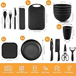 38Pcs Wheat Straw Dinnerware Set,Unbreakable Plates and Bowls Sets,Reusable Camping Dishes with Cutlery and Cutting Board Microwave Safe for RV Picnic Dorm Travel
