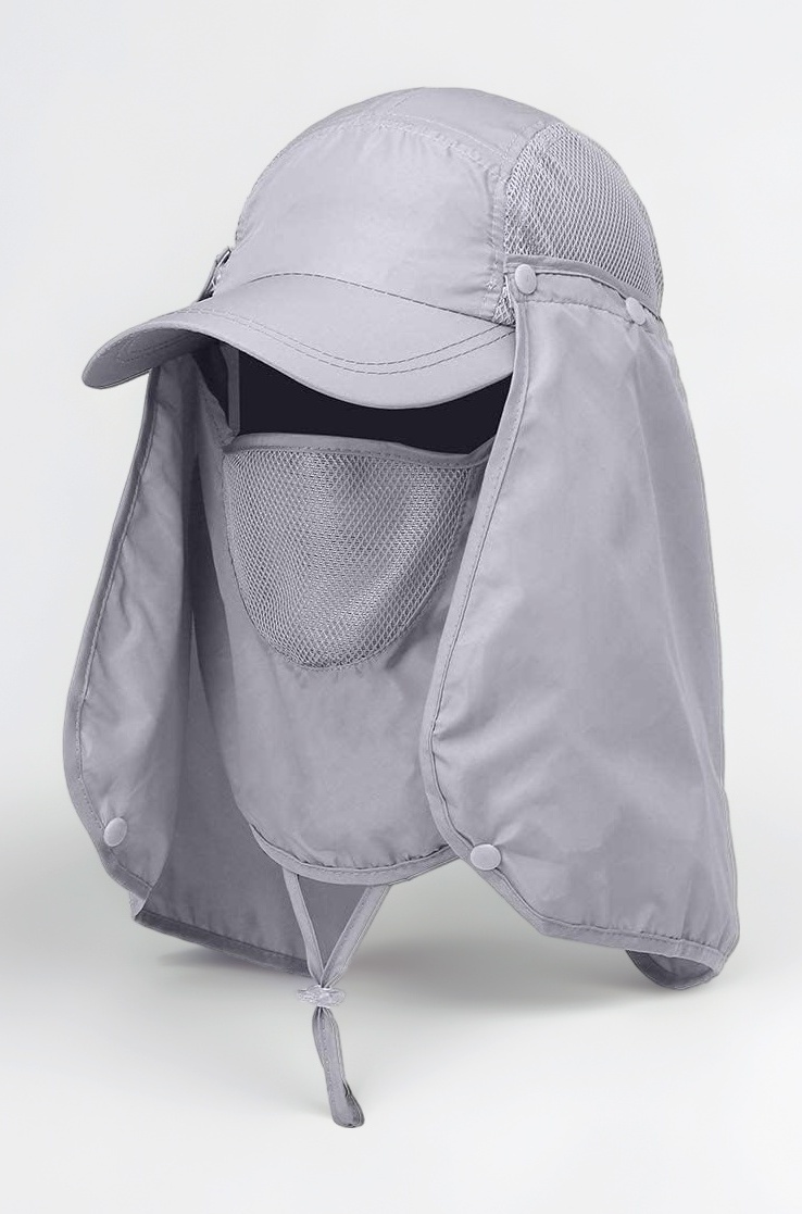 Unisex Nylon Outdoor Sun Protection Hat With Face Protector (Grey), Free Size