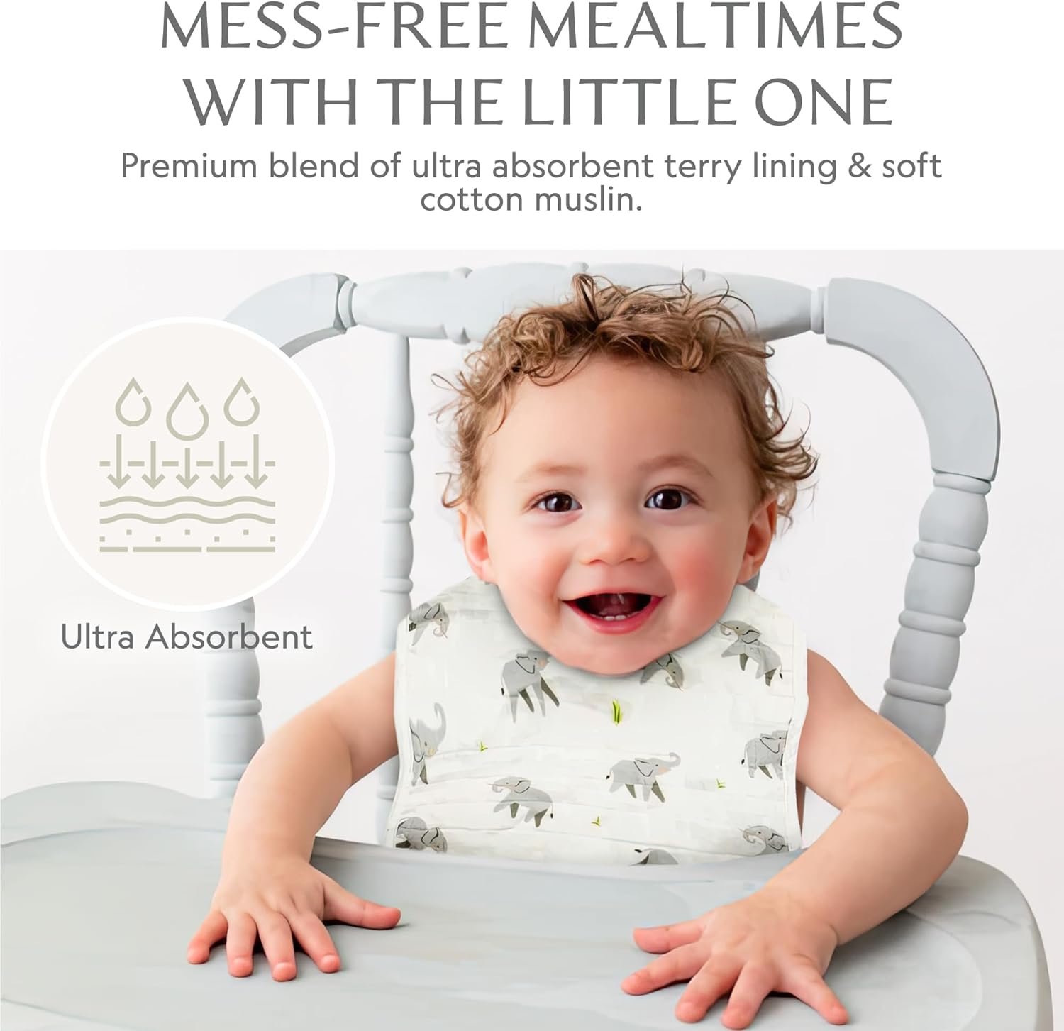 Bamboo Little Baby Bibs (Pack of 2) - Bibs with Adjustable Snaps- Absorbent Terry Backing