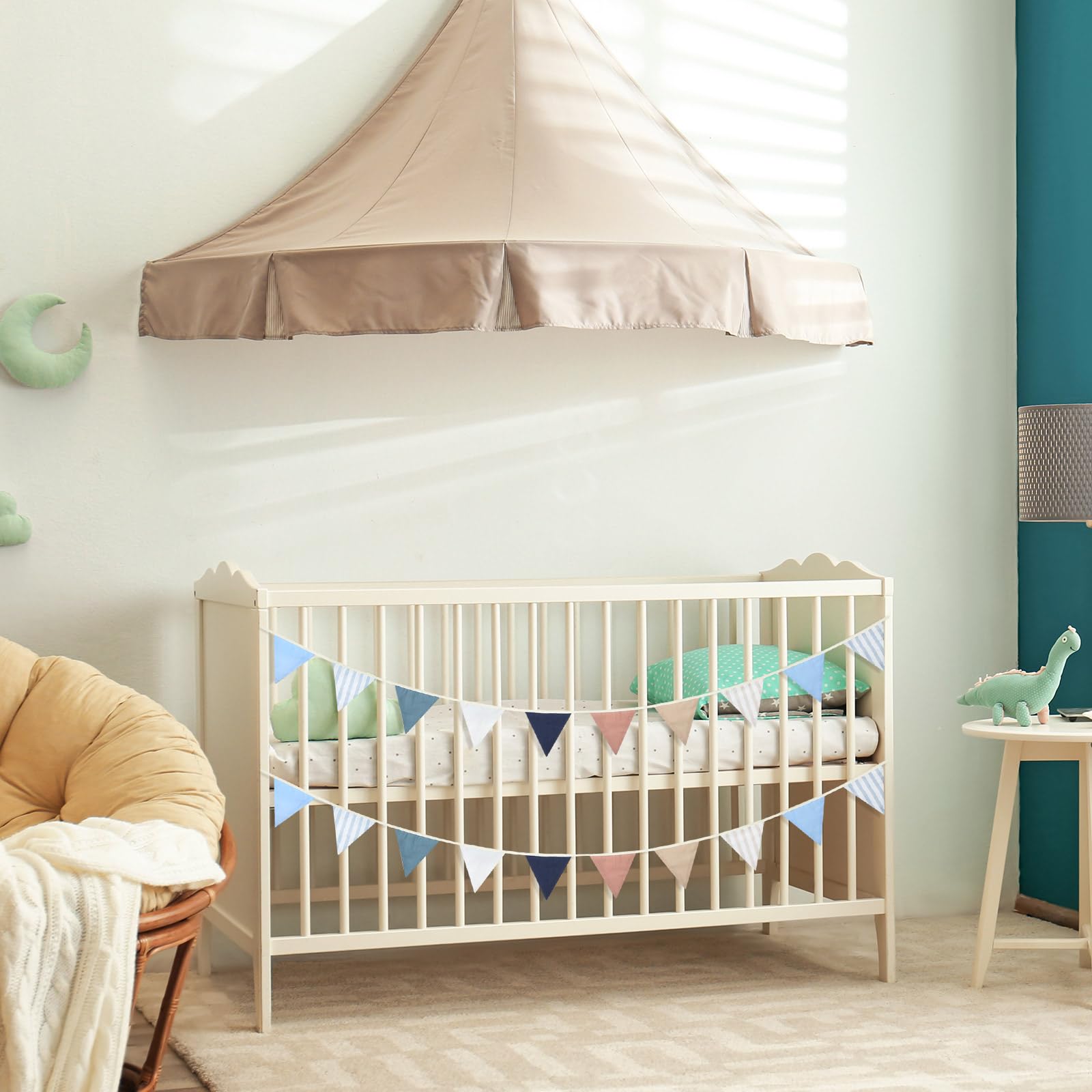 VitalCozy Banderines triangulares de 17 pies, 2 unidades, guirnalda bohemia para guardería, banderines triangulares, banderas de doble cara, decoración de guardería para niños y niñas, habitación de
