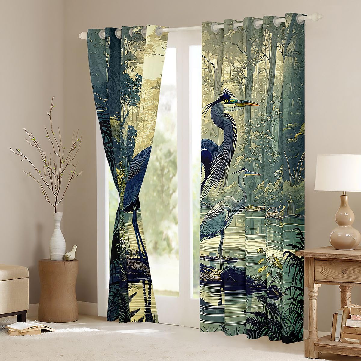 Homewish Ästhetische Landschaft Tiere Graureiher Curtain 137x117(HxB)