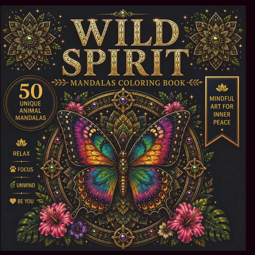 Animal Mandala Coloring Book for Adults Wild Spirit: 50 Unique Wildlife Mandalas Featuring Butterflies, Foxes, Rhinos, Turtles and Intricate Nature Designs (The Enchanted Mandala Collection)