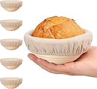 Vista 1 de 5 Inch Banneton Bread Proofing Basket Set of 6, Kikcoin Mini Sourdough Bread Baking Supplies, Small Banneton Basket Proofing Baskets for Sourdough