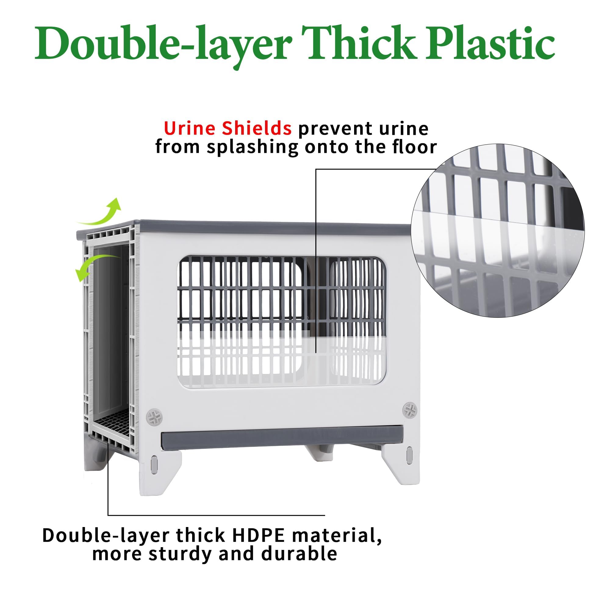 Gabbia per conigli in plastica con recinto libero, ruote, tetto apribile, vassoio estraibile, griglia in metallo, resistente all'inverno, gabbia per porcellini d'India, per interni ed esterni