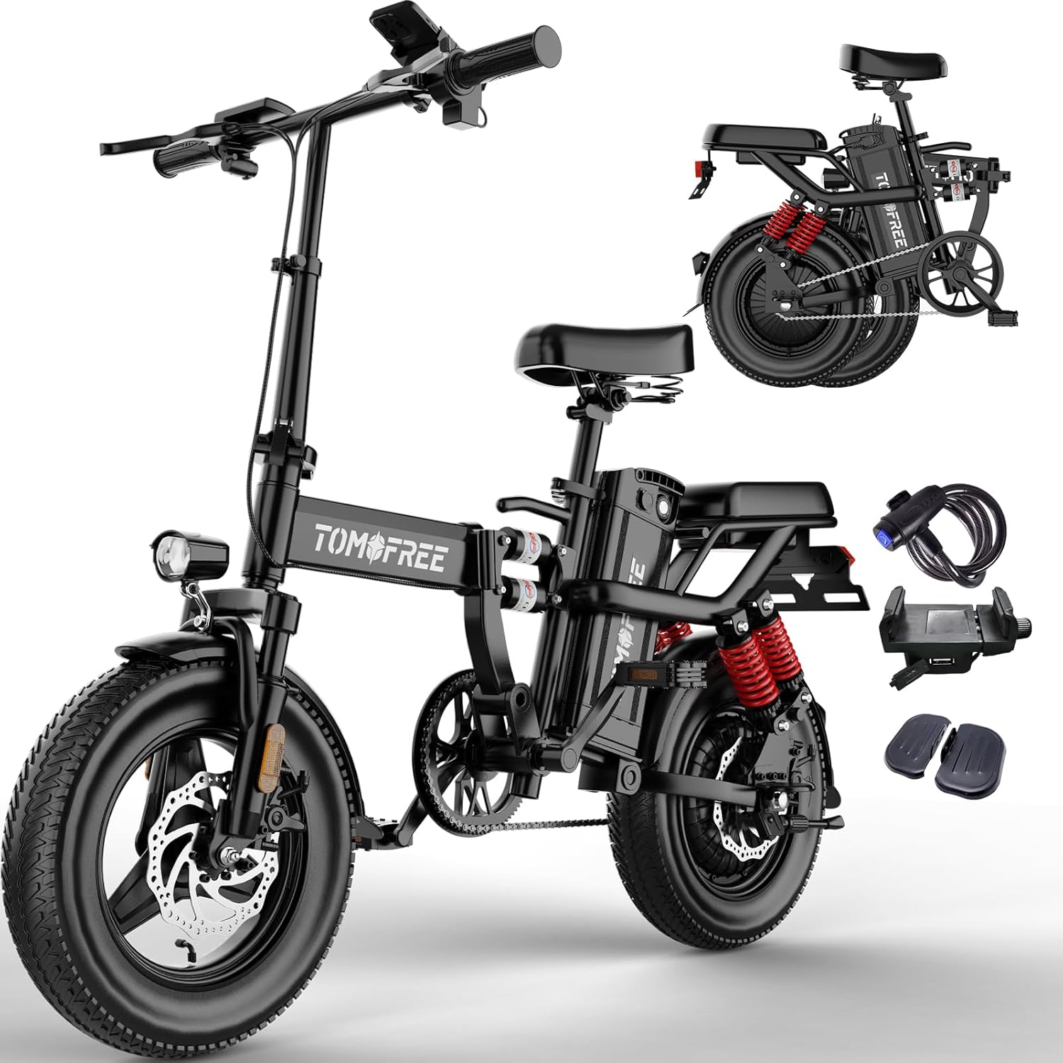Tomofree Electric Bike for Adult, 750W(Peak)/20-25MPH/75 Miles Electric Bicycle, 14" Folding E Bike, 48V20Ah 960Wh Removable Battery, PAS Control, Full Suspension, Commuter E-Bike for Adults and Teens
