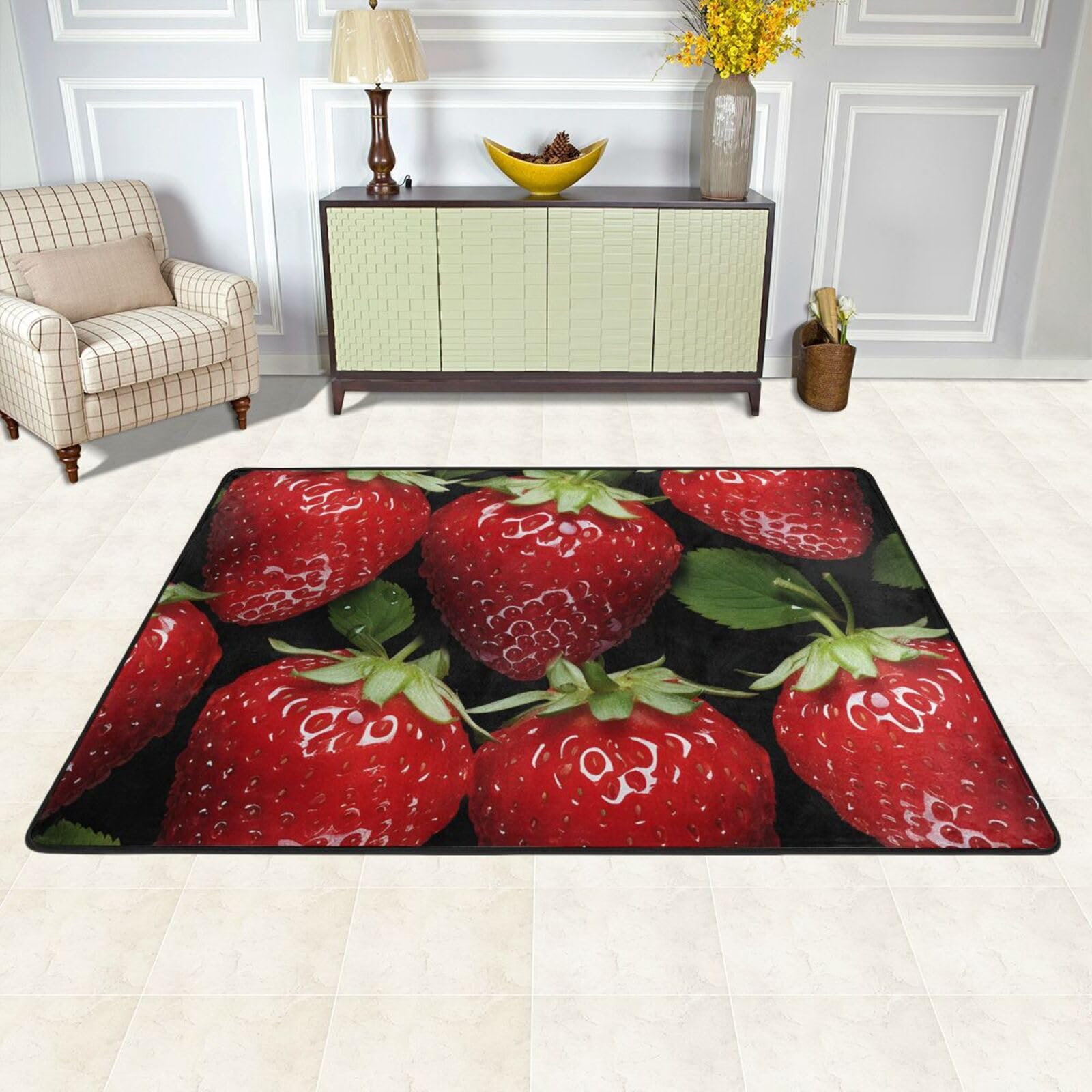 Tapis de sol absorbant fraise 183x122 cm pour salon et chambre