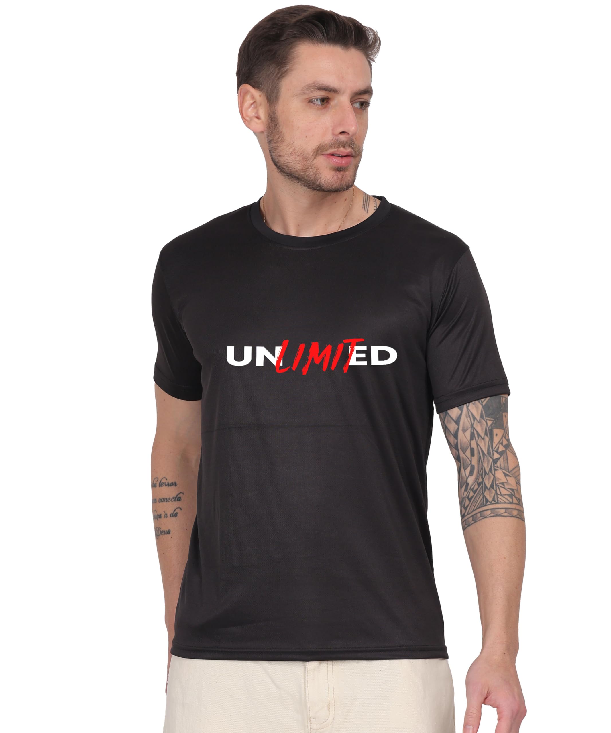 Unlimited Graphic Print Cotton T-Shirt, Round Neck, Half Sleeves Black