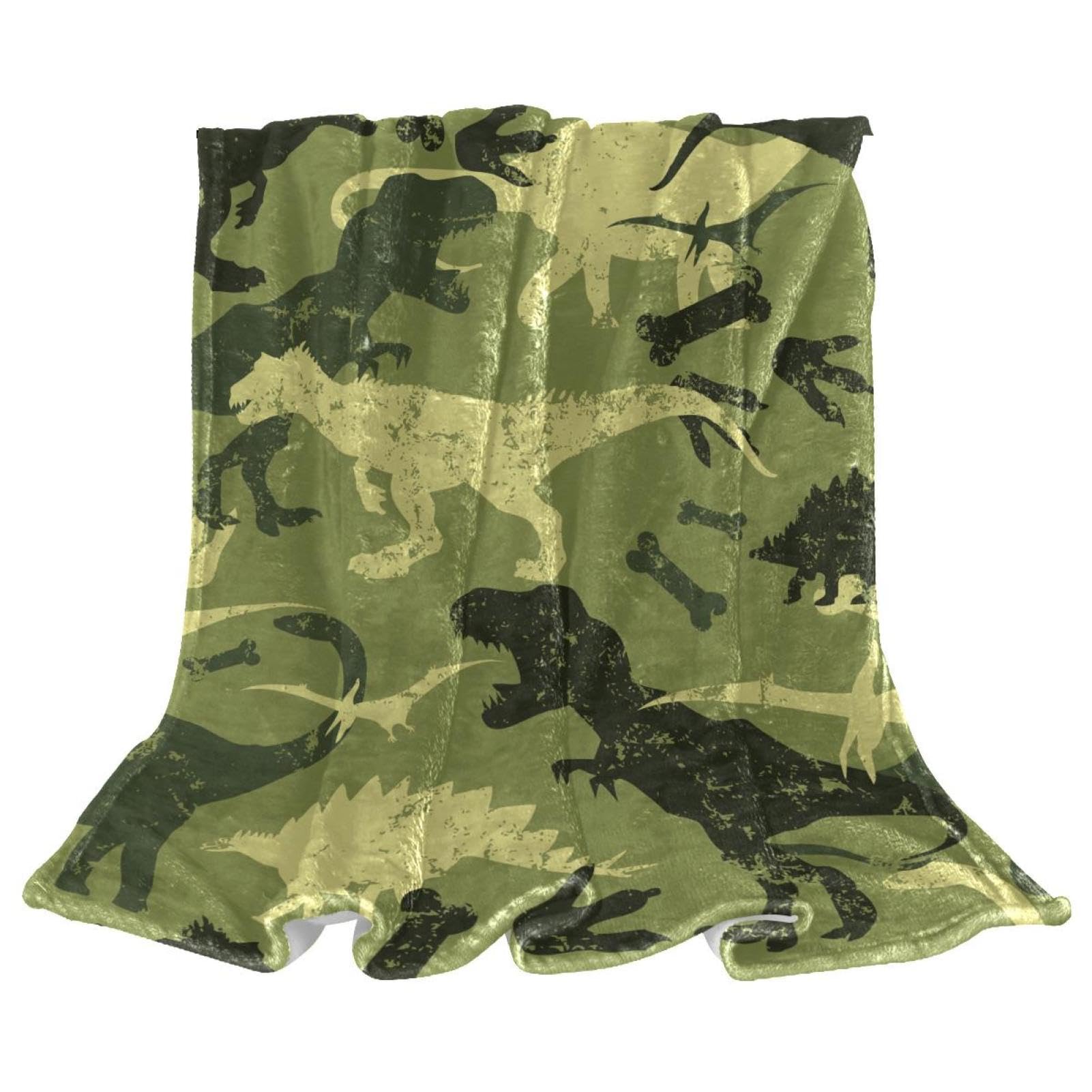Couverture polaire dinosaure camouflé plaid chaud et doux de 150x200cm pour lit et canapé