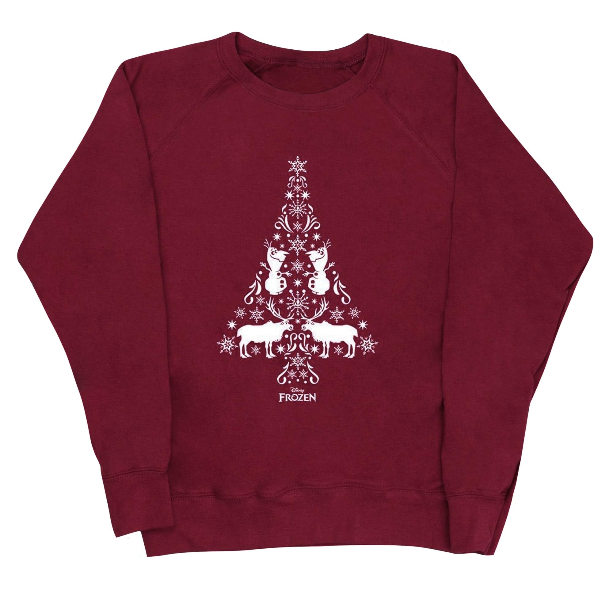 Disney Women's Frozen Christmas Tree Sweatshirt Large Burgundy