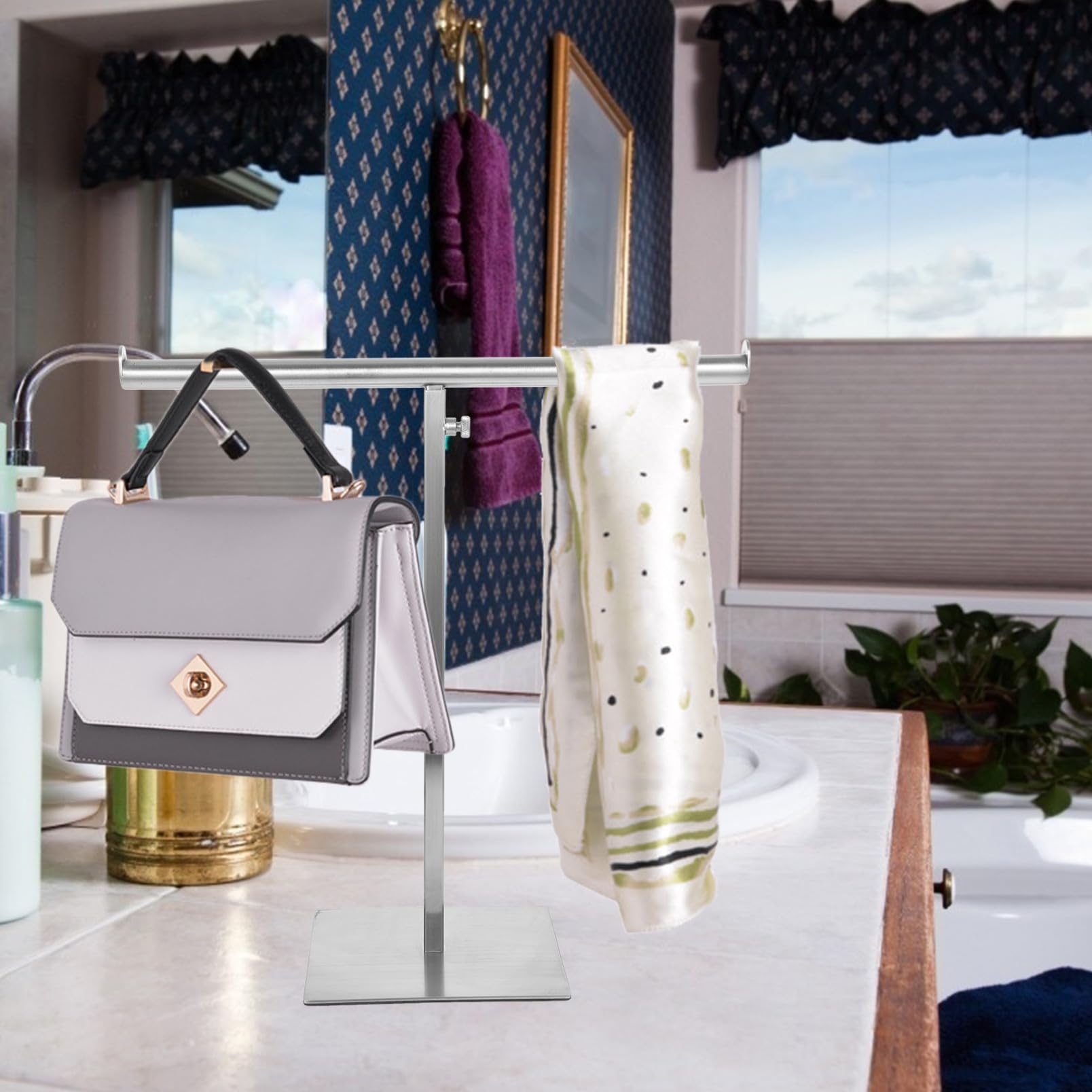 Expositor Ajustable para Colgar Bolsos de Mano de Acero Inoxidable, Perchero Metálico Multifuncional para Organización en Armarios, Adecuado para Tienda y Uso Doméstico, Soporte