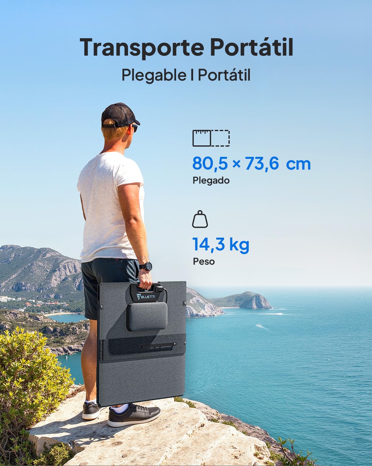 BLUETTI 350W Solar Panel, Monocristalino Panel Solar Portátil de 350W para Estación de Energía Elite 200 V2 Elite 300, Cargador Solar Plegable para RV, Camping, Corte de Energía