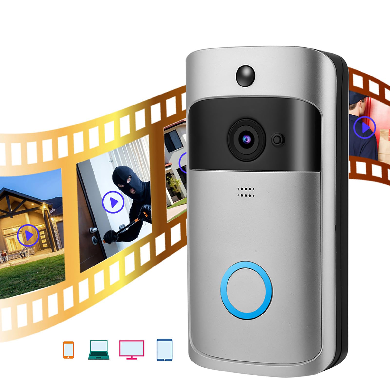 Videocitofono Wifi Wireless Smart Video Citofono Citofono Citofono Sicurezza Domestica Campanello per Porte, Chiamate Bidirezionali, Rilevamento Movimento, Controllo APP