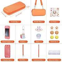 innoAura 17 az 1-ben Nintendo Switch Lite Tok Szett - Hordozható Táska, Játék Tárolás, Védőfólia, Állvány, Joystick Sapka Narancs 2