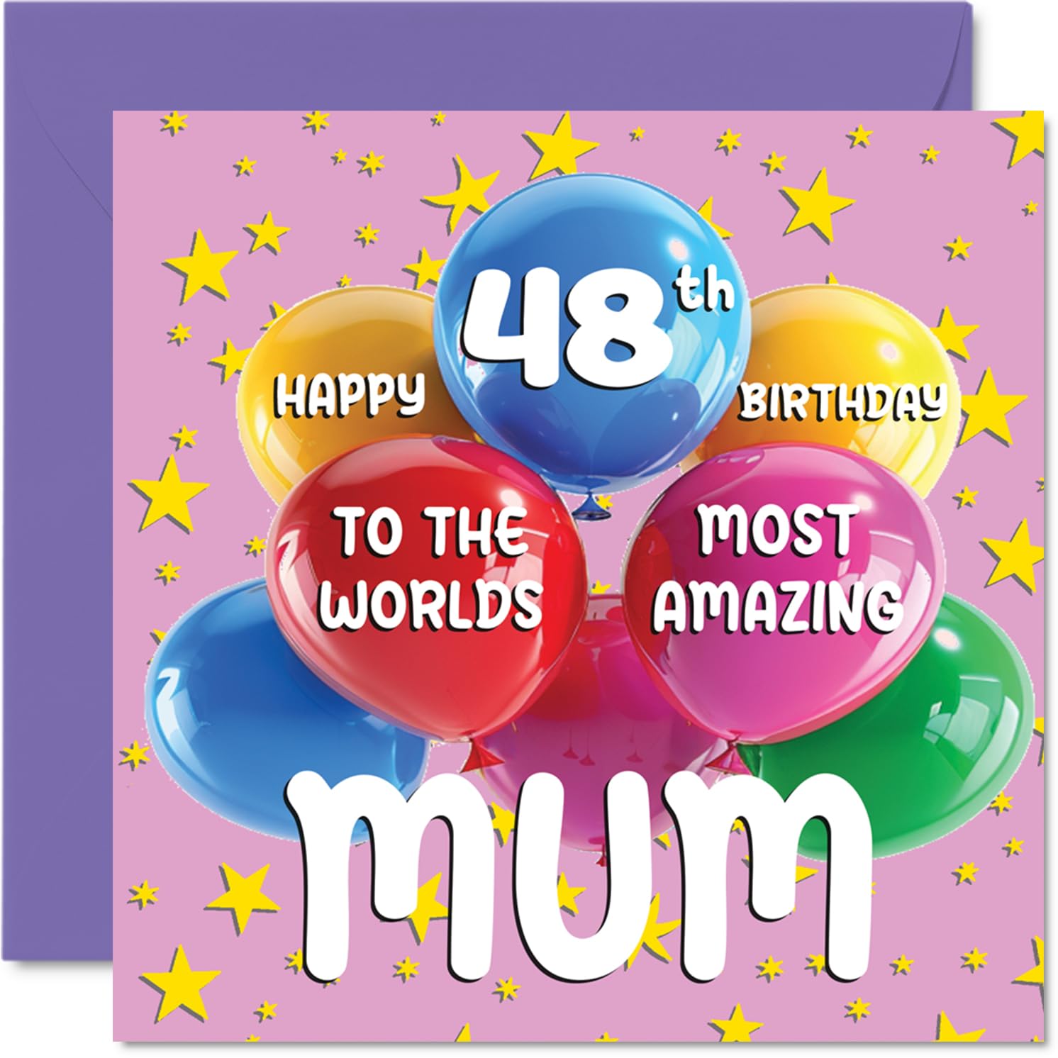48th Mum Birthday Card - World's Most Amazing Mum - Happy 48th Birthday Card from Daughter Son, 145mm Age 48 Greeting Cards for Mother Mom