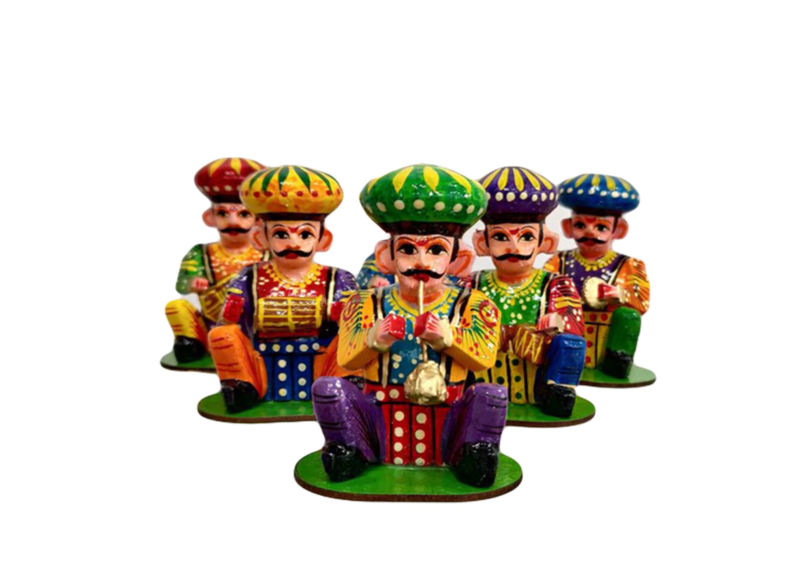 Handcrafted Traditional Wooden Statue Multicolor Musician bawla 6 Piece Set Figurine Decorative Sculpture for Home & Office