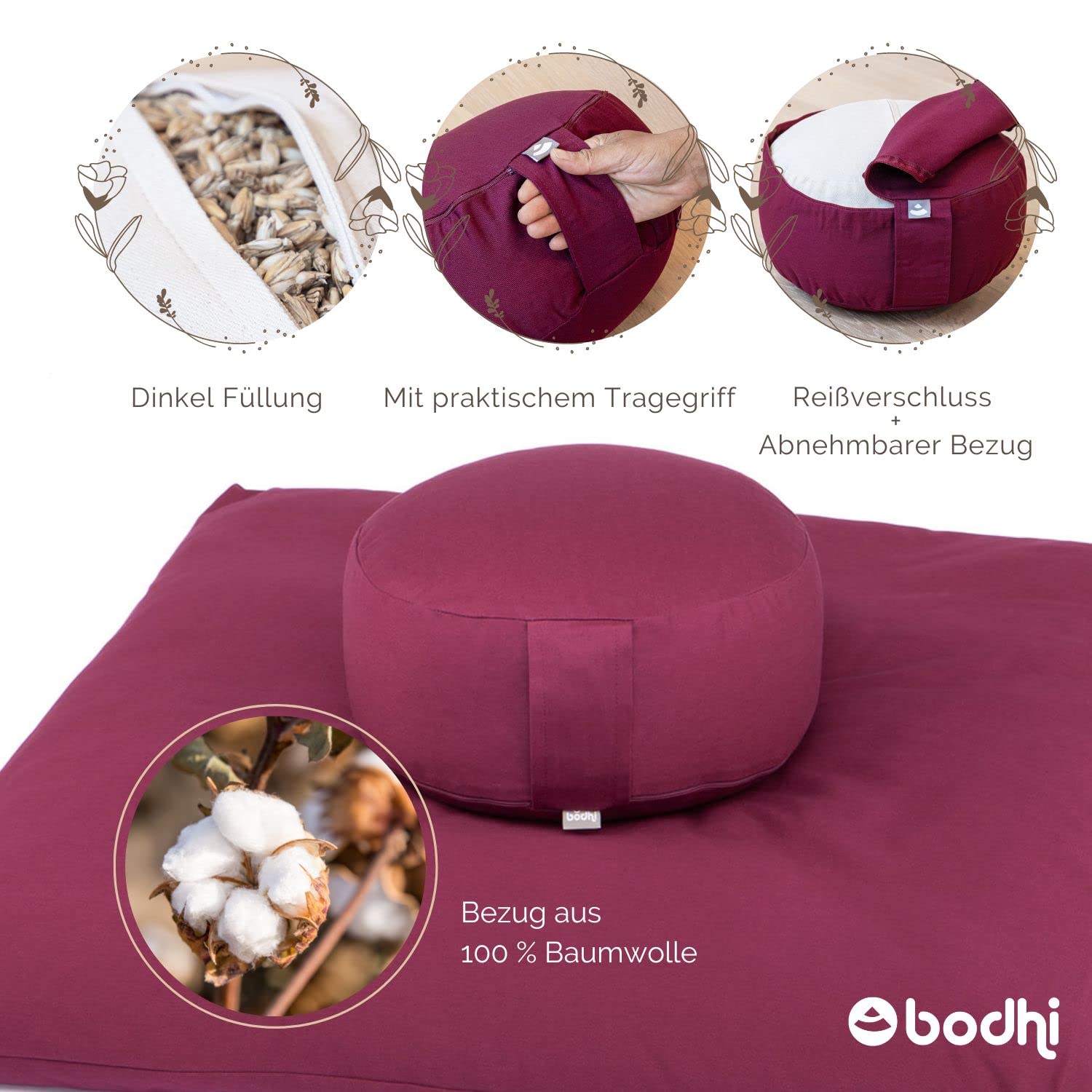 Bodhi Rondo Kit de méditation Eco avec coussin de méditation et zabuton, Bleu foncé (épeautre)