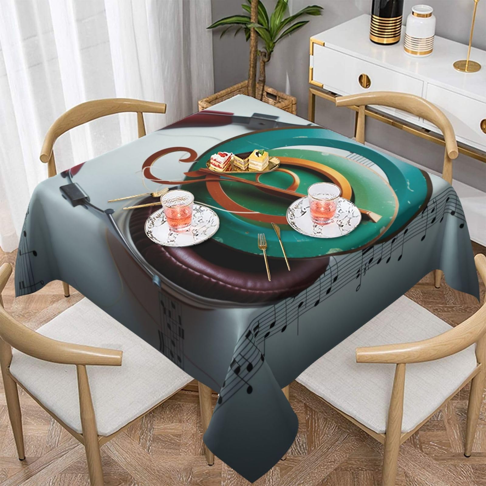 WPKJU Music Printed Square Tablecloth 54x54 inch Water Resistant Table Cover Washable Rectangle Table Cloth for Dining Tables