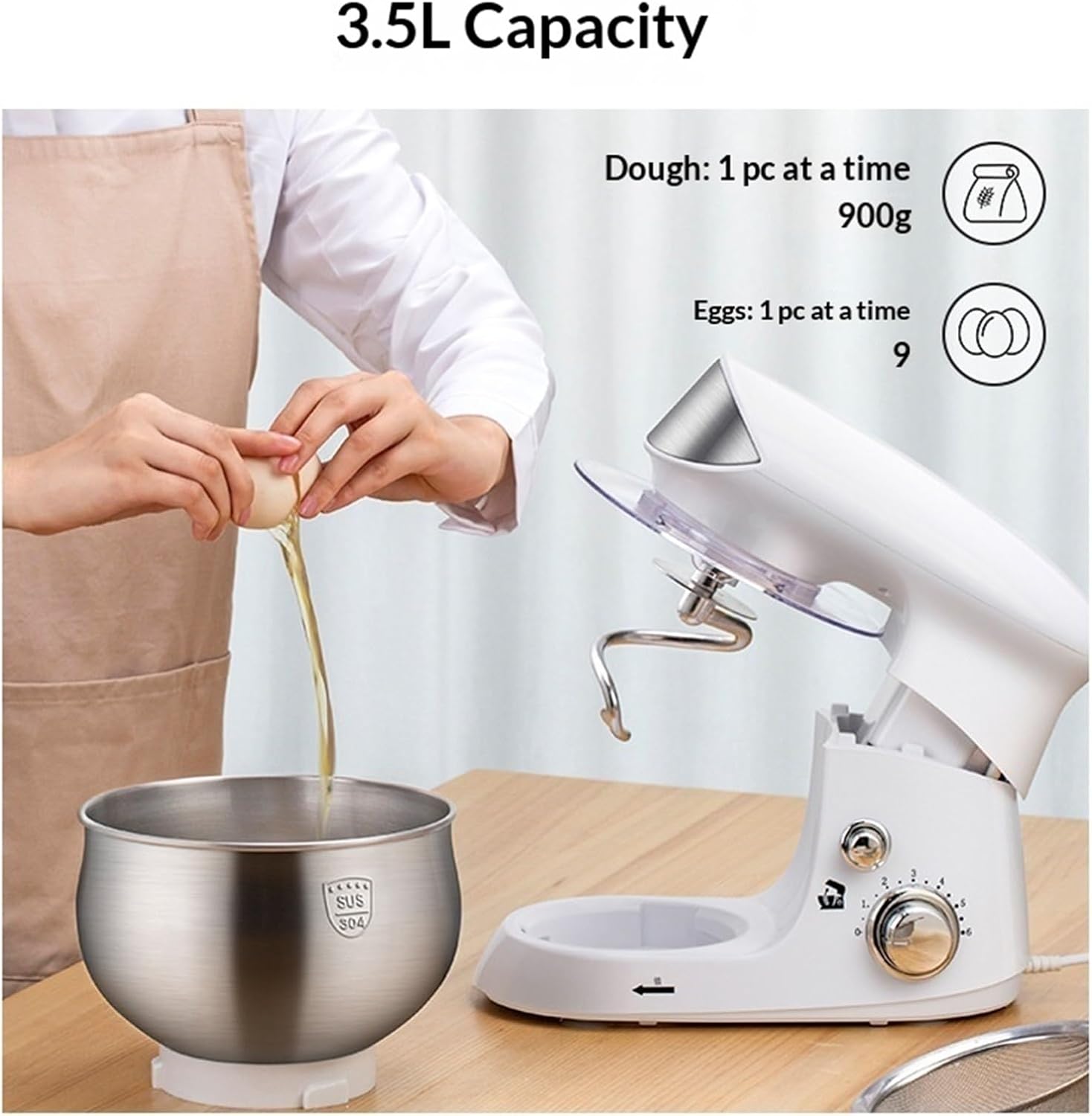 Kitchen Stand Mixer, Machine Household Small Egg Mixer Dough Kneading Commercial All-in-one Multi-function,for Home Cooks(White,Set2)