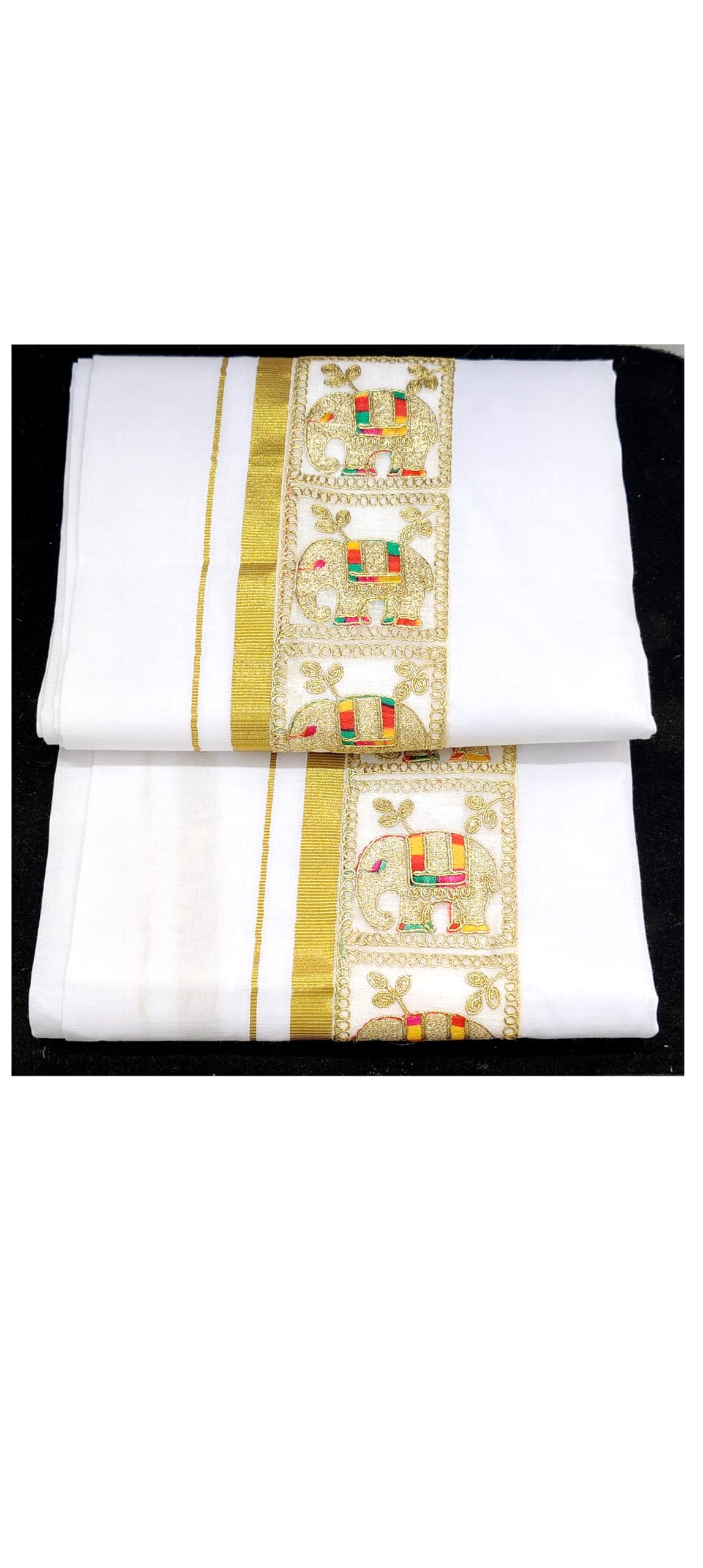 chahat lace Mens Dhoti Lungi - Gold Big Border (2.25M) | Traditional Elephant Embroidered Mundu for Wedding, Pooja, Kerala, South Indian, Tamil, Bengali (pack of 1 Dhotis)-picture-14