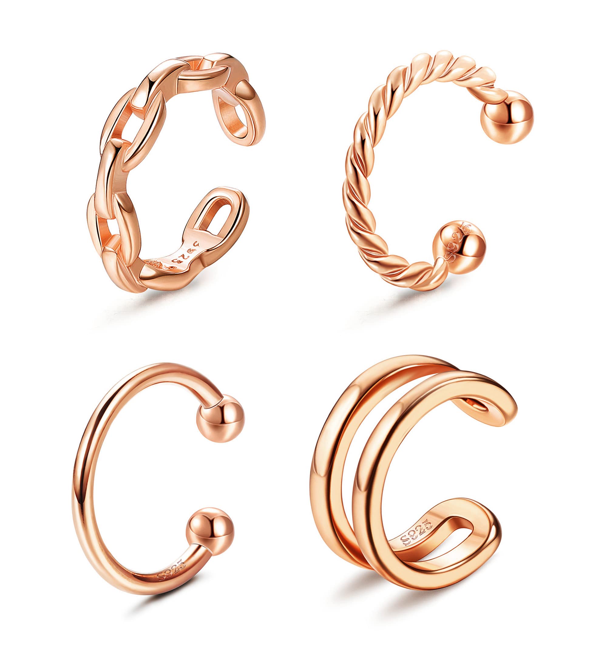 JeryWe Ear Cuff Earring 925 Sterling Silver Ear Cuffs for Women No Piercing Minimalist Fake Helix Earcuff Cartilage Earrings Clip on Women's Ear Cuffs Earring Set