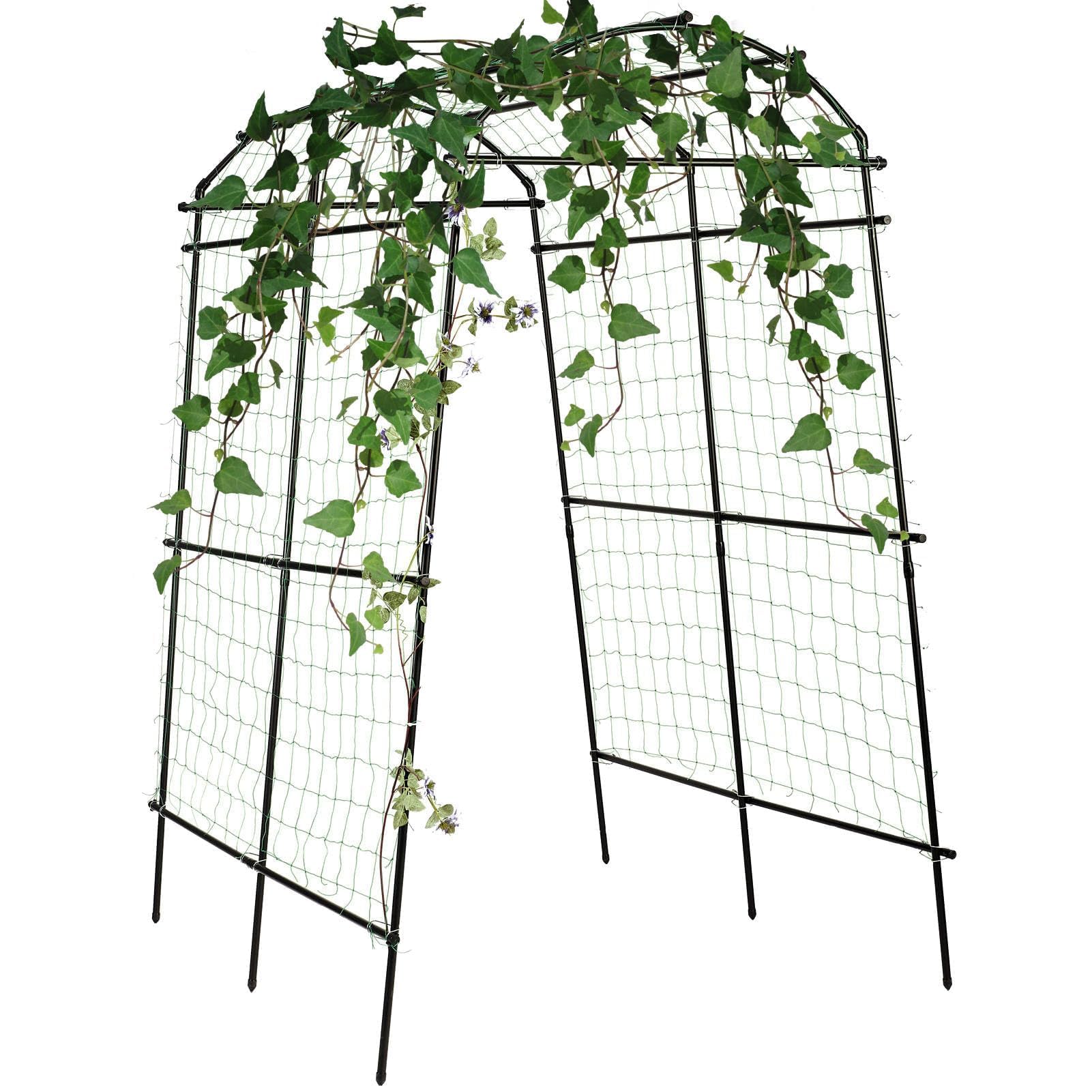 Garden arch trellis for climbing plants outdoor, 7.8 ft Tall PE-Coated Steel Walkway Trellis, Arched Arbors Tunnel Trellis for Vegetables, Cucumber Trellis for Garden Raised Bed with Netting