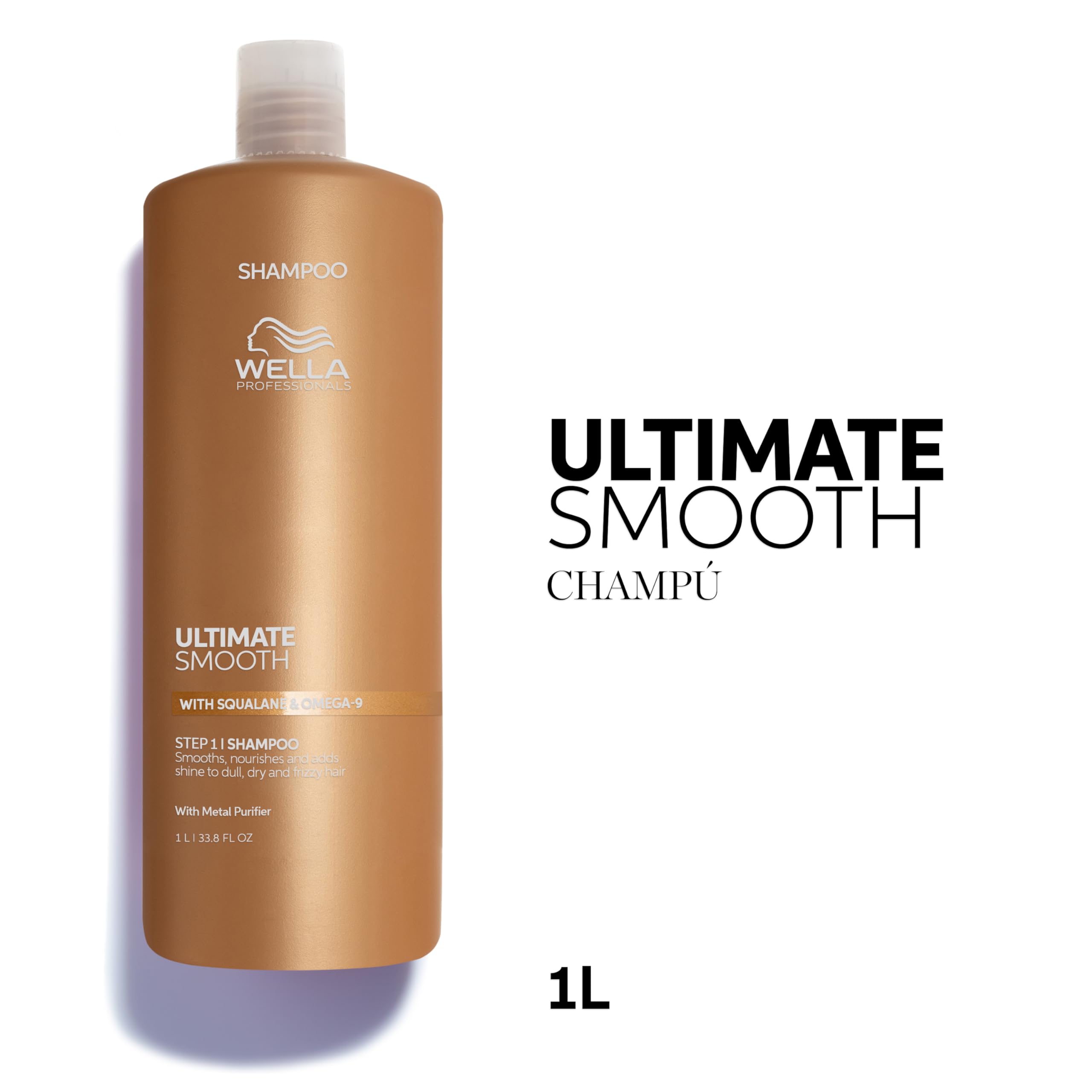 Wella Professionals Ultimate Smooth - Champú Tratamiento Hidratante para el Cabello con Escualano y Omega 9 - Cabello Seco, Apagado y Encrespado (1L)
