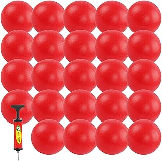 Merkaunis 24Pcs Playground Balls 6 Inch Kick Ball Red Dodgeball Bouncy Inflatable Ball Playground Ball Bulk with 1 Hand Pump for Kids and Adults,Dodgeball,Handball,Indoor/Outdoor Game, Picnic,Yoga