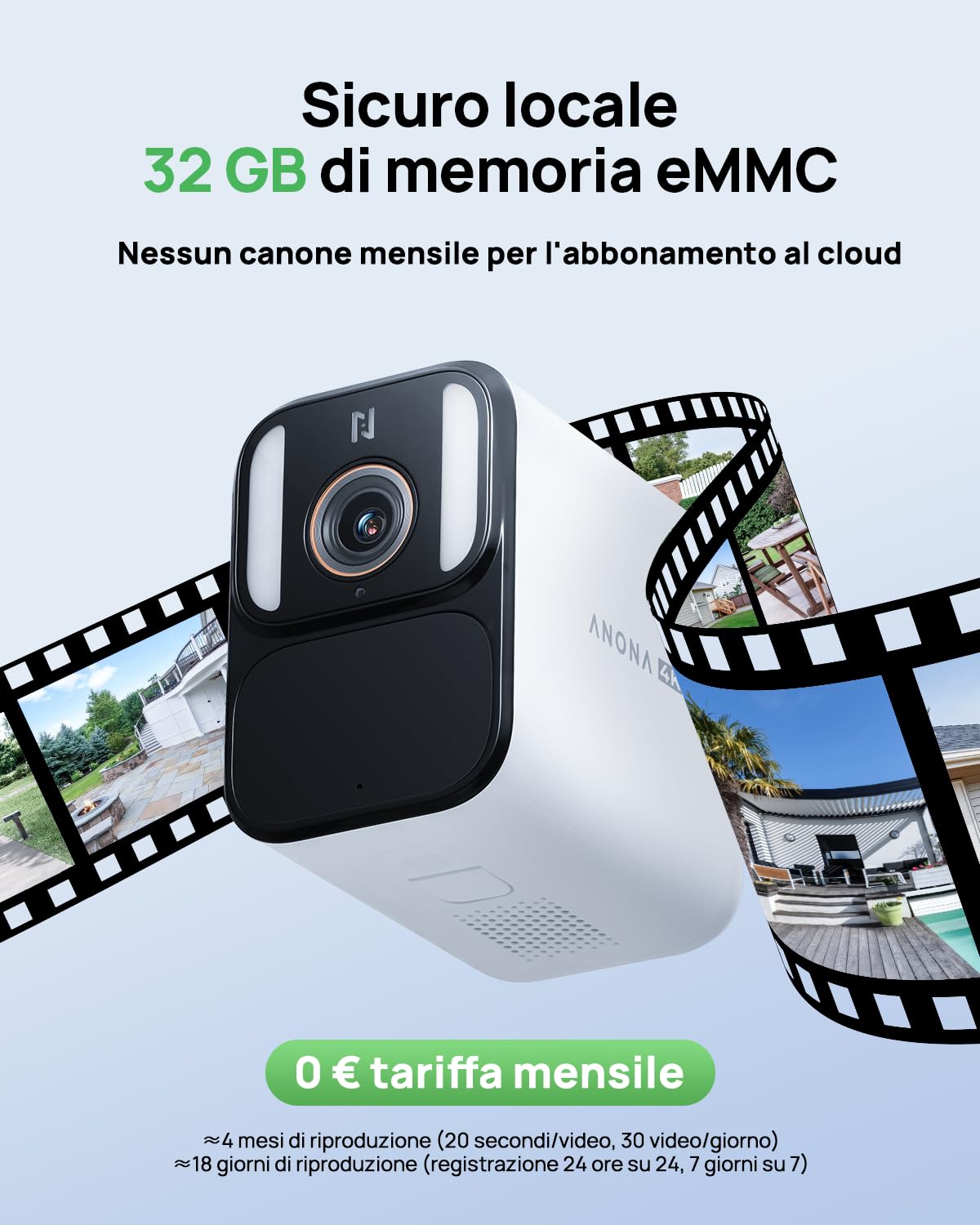 Anona Aurora 4K Telecamera Wi-Fi Esterno Senza Fili Con Pannello Solare | 8MP Visione Notturna Colori, Registrazione AOV 24/7, Senza Abbonamento, Rilevamento AI, Installazione Facile, IP67