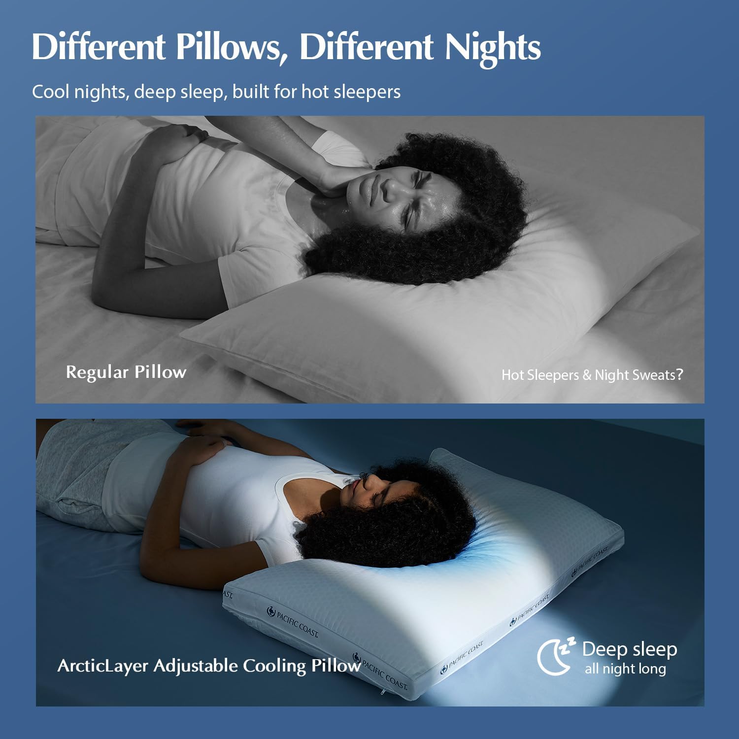 Pacific Coast King Size 2 Pack ArcticLayer Adjustable Breathable Cooling Pillows, Triple-Layer Hotel Quality Cushion, Oeko-TEX & RDS Certified, Orthopedic Support for Side/Back/Stomach Sleepers