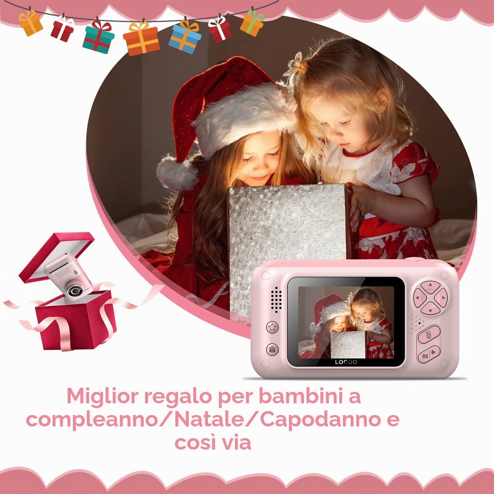 Andoer, Fotocamera Digitale per Bambini, 1080P, 40 MP, Schermo IPS da 2,4", Obiettivo Girevole da 180°, Treppiede, 32 GB, Rosa