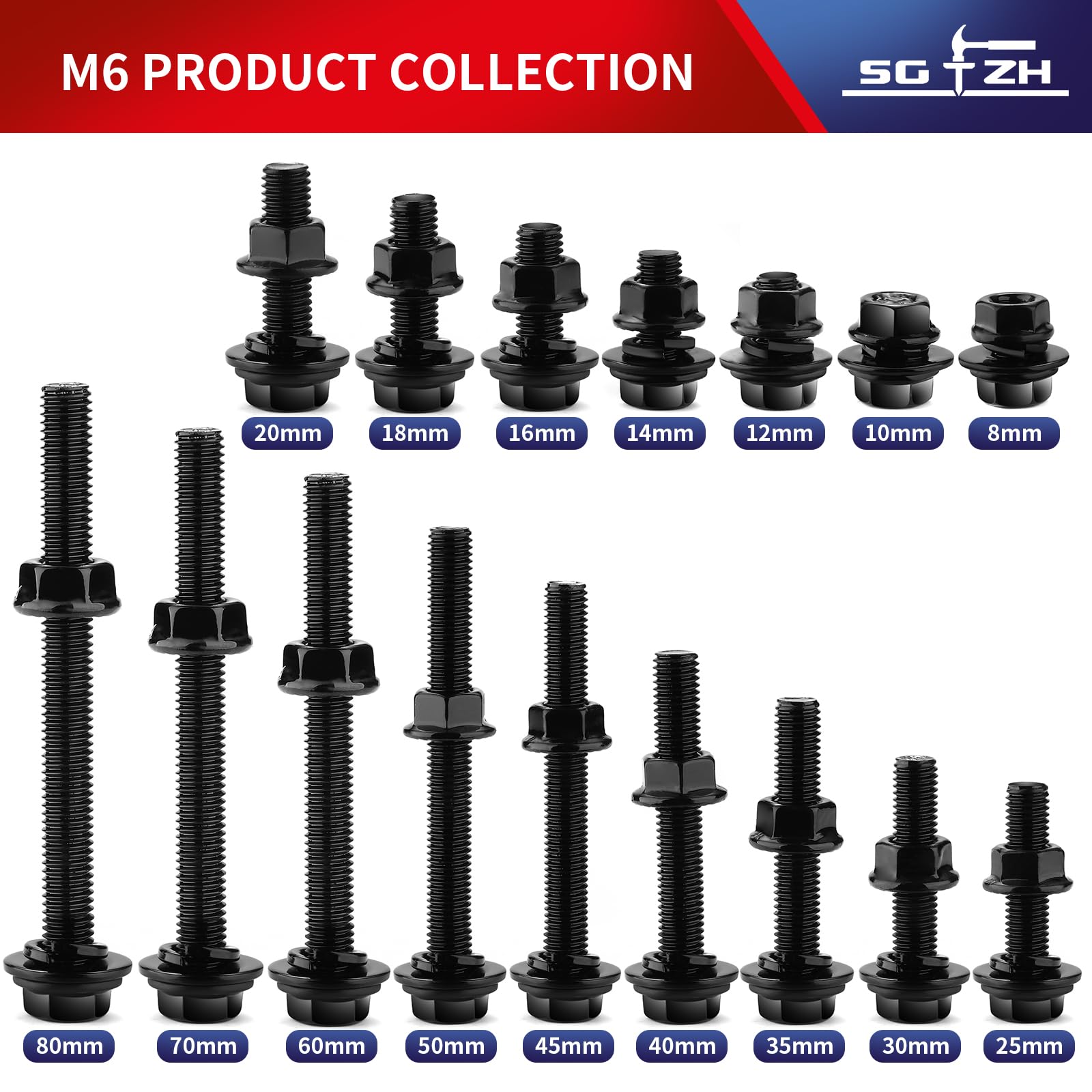 Amazon | SG TZH M6 x 8mm フランジ付き六角ボルト、ナット、フラット 