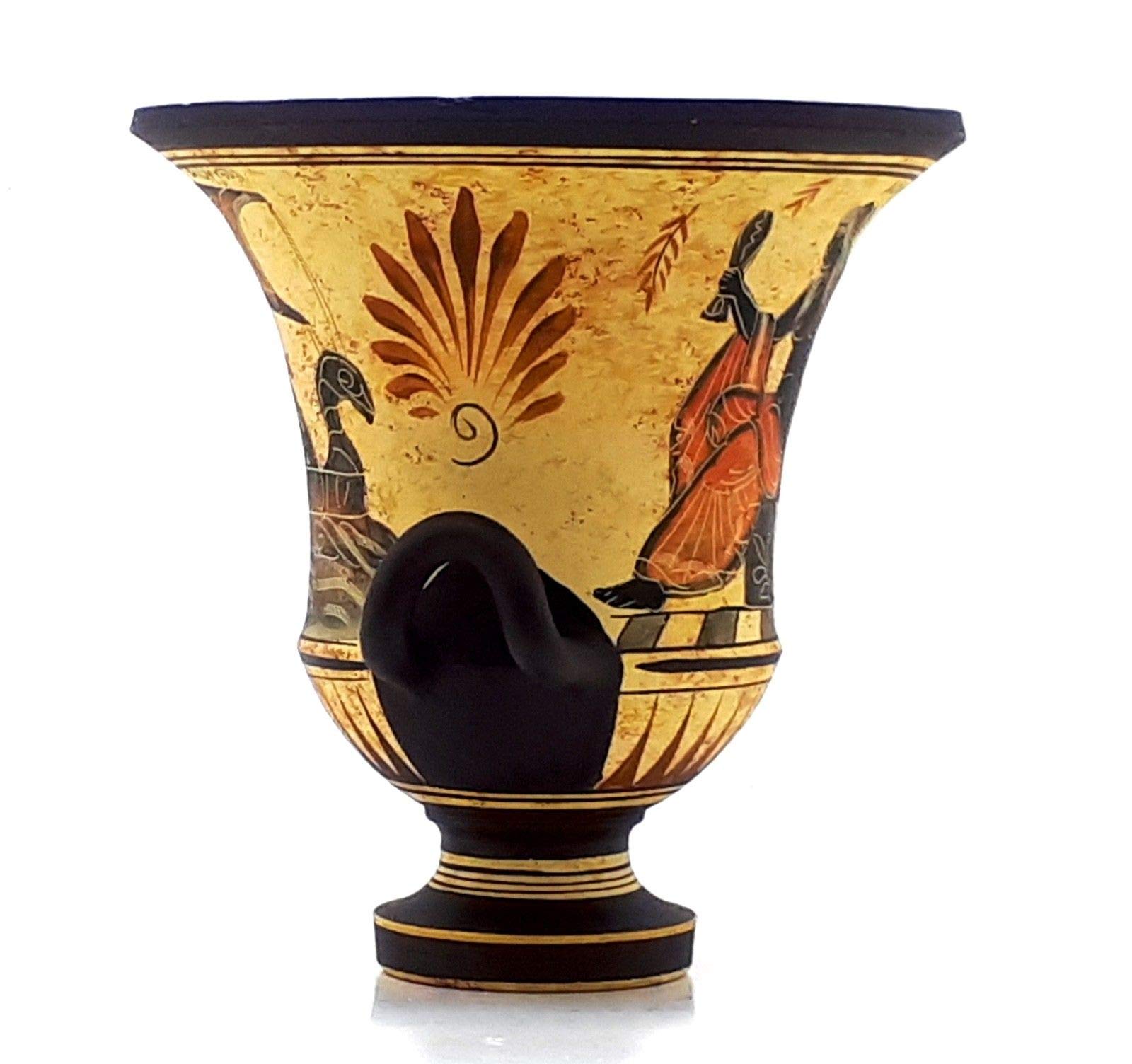 Jarrón griego antiguo Krater Pottery Diosa Afrodita y Dios Dioniso 6.9 pulgadas, negro, rojo