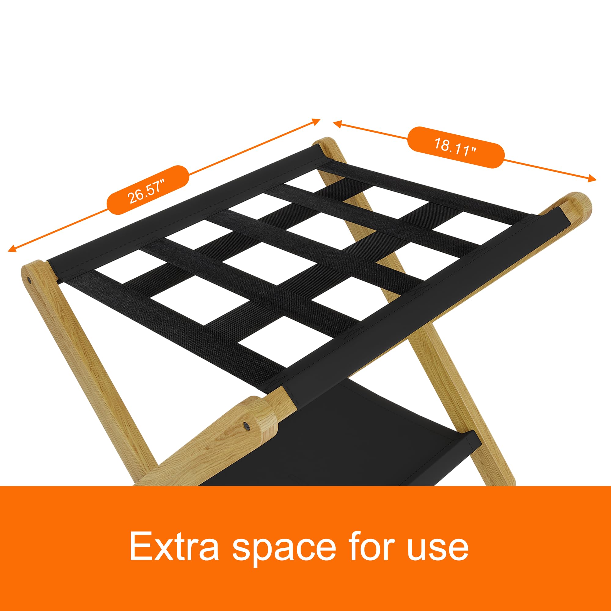 Heybly Luggage Rack, Pack of 2, Folding Suitcase Stand with Storage Shelf, Heavy-Duty Luggage Holder for Guest Room Bedroom Hotel, Holds up to 141 lb, Natural HLR010N2