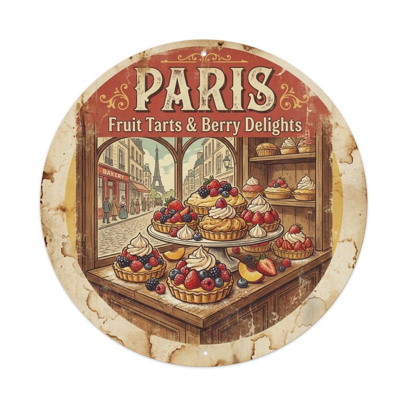 Olhnbad Style Paris Fruit Tarts Berry Delights Route Travel Retro Metal Tin Sign