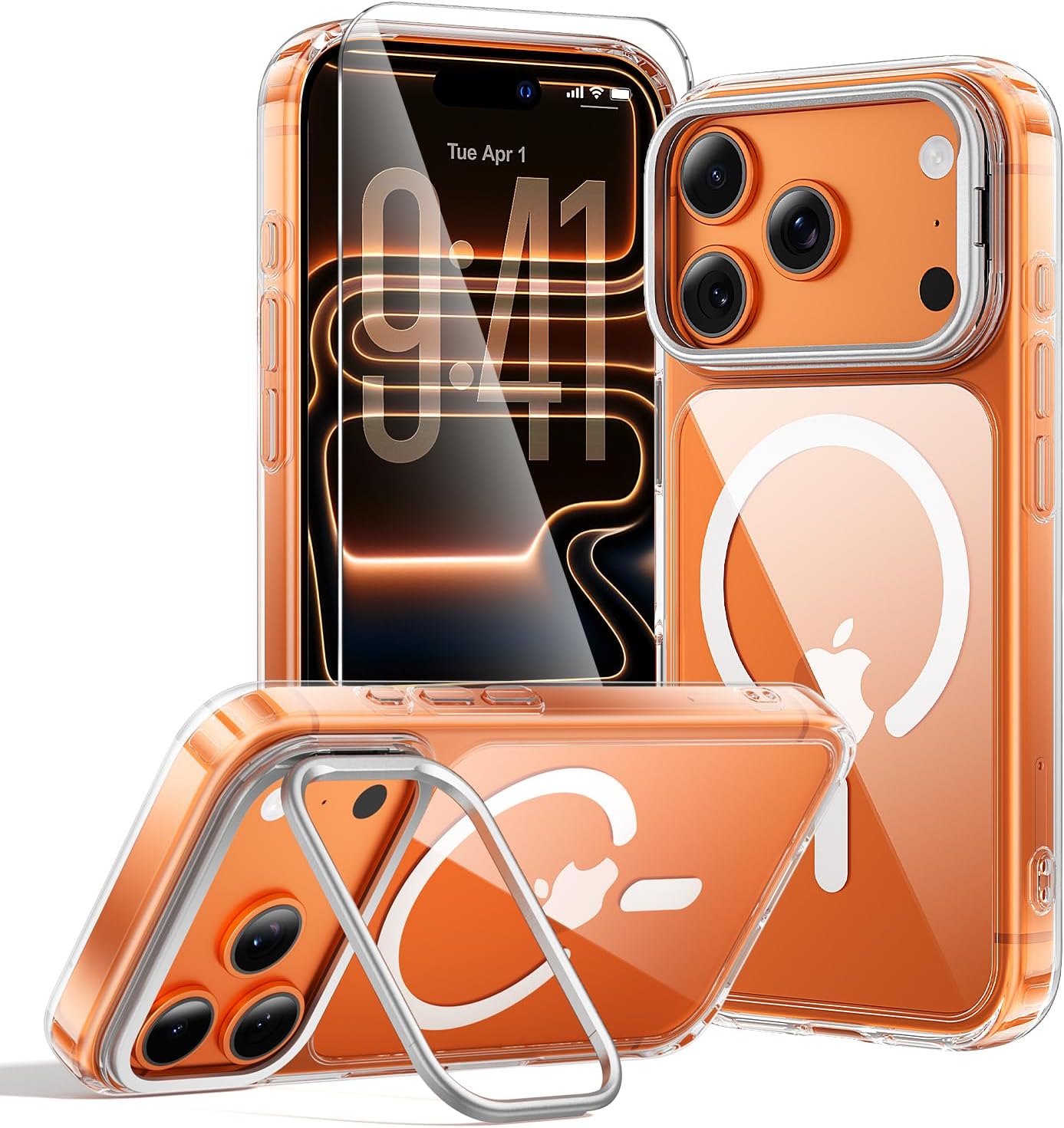 toushion 2 in 1 for iPhone 17 Pro Max Case Stand Clear, Build in Camera Stash Stand, Screen Protector *1, Not Yellowing, Fits MagSafe, Military-Grade Protection