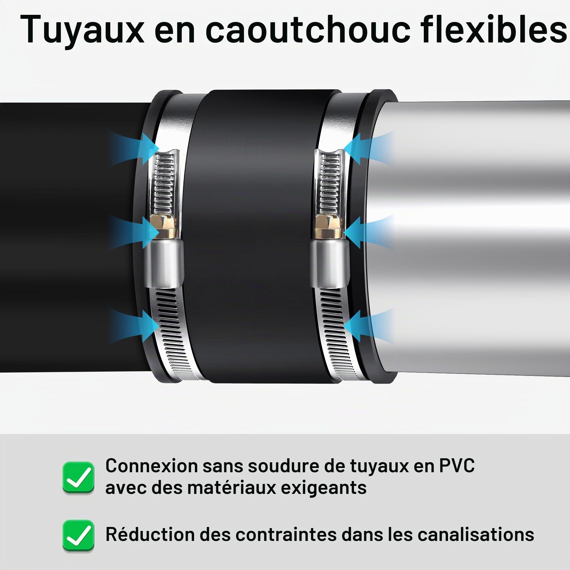 Raccord de tuyau - Manchon en caoutchouc - Diamètre 150 mm - Raccord flexible inox - Réduction bruit - Pour ventilateur