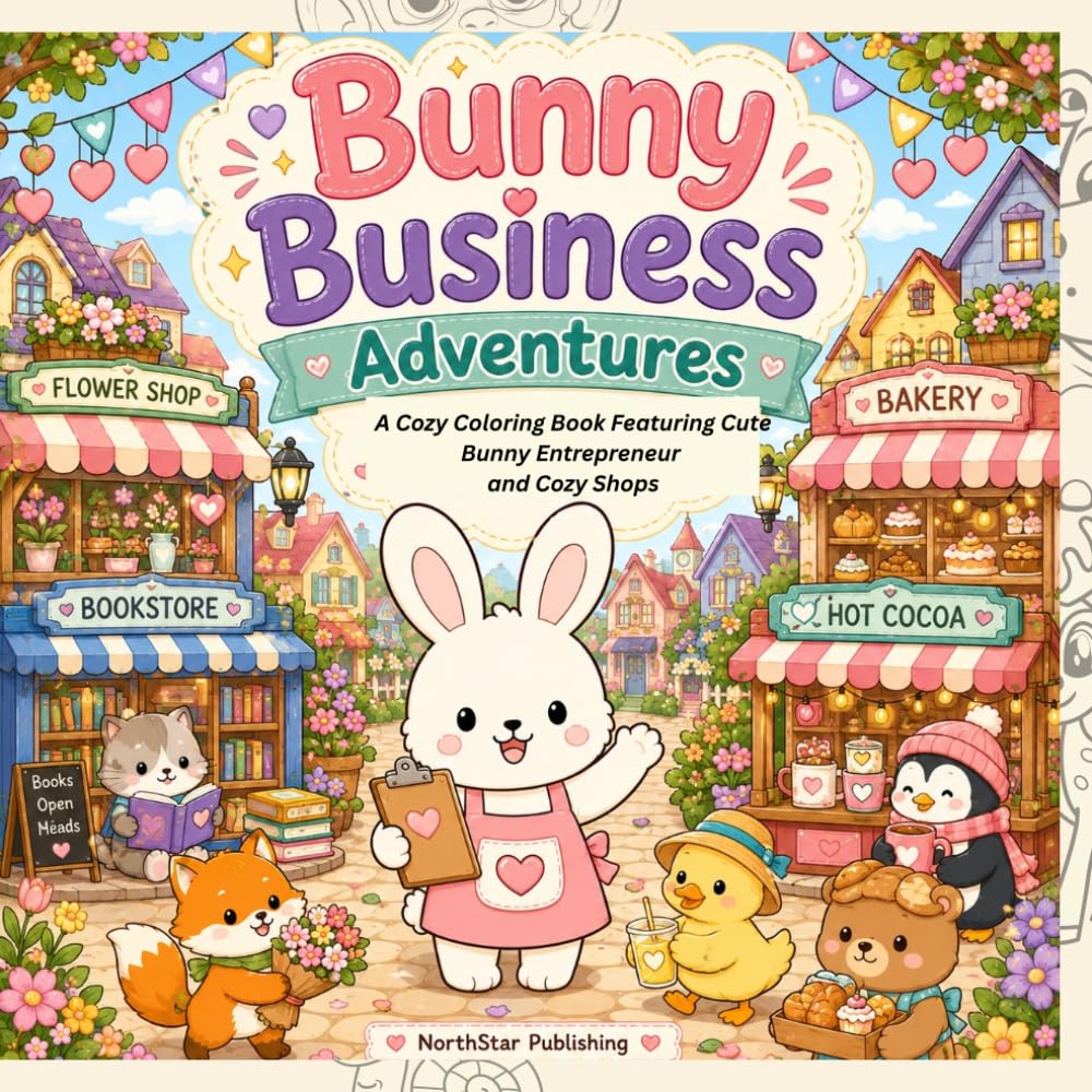 Bunny Business Adventures: A Cozy Coloring Book Featuring Cute Bunny Entrepreneur and Cozy Shops